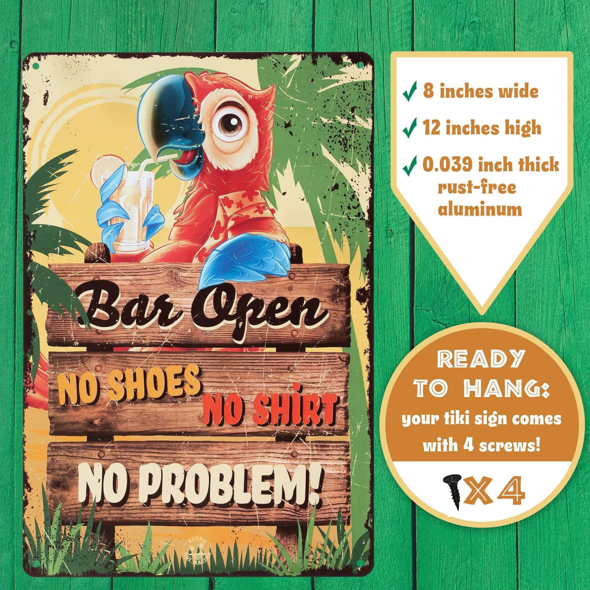 Tiki Bar Sign  Tiki Bar Decor With No Shoes  No Shirt  No Problem Design  8"&quotX12""  4 Screws Incl  Fun Tiki Sign For Your Tiki Bar  Tiki Bar Decorations For Outside Patio