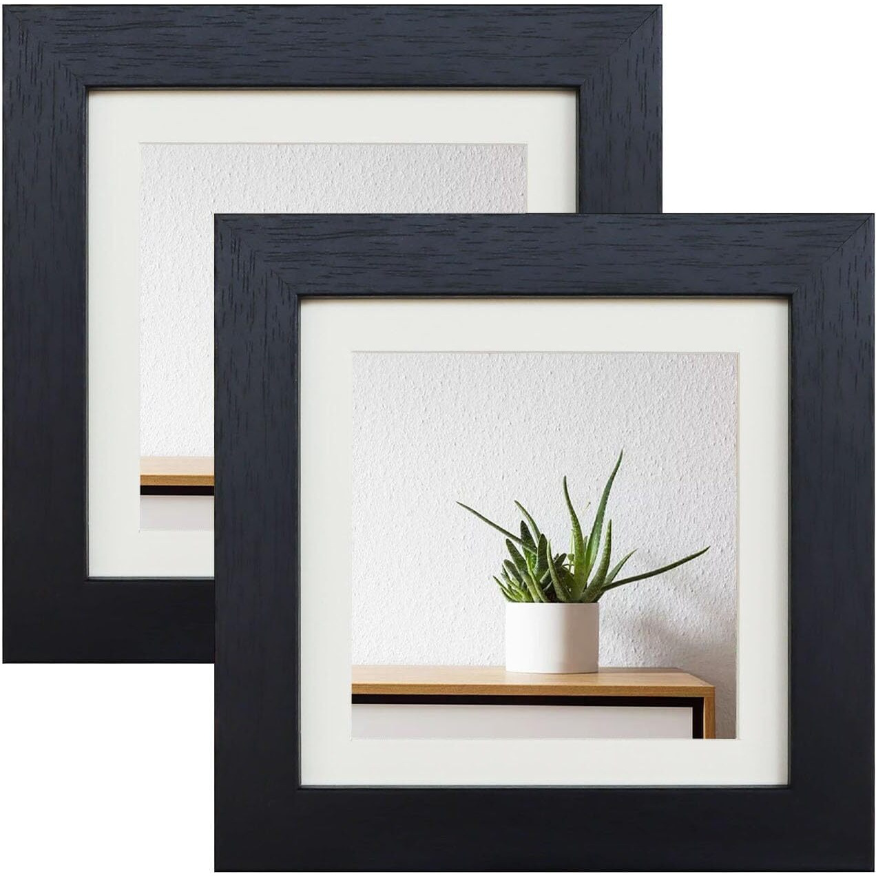 55"" Photo Frames Black Mdf Square Picture Frames For Photos 3.5 X 3.5 Inches With Mat Or 5 X 5"" Without Mat  Set Of 2 With Acrylic Glass For Wallmounted & Desk Top