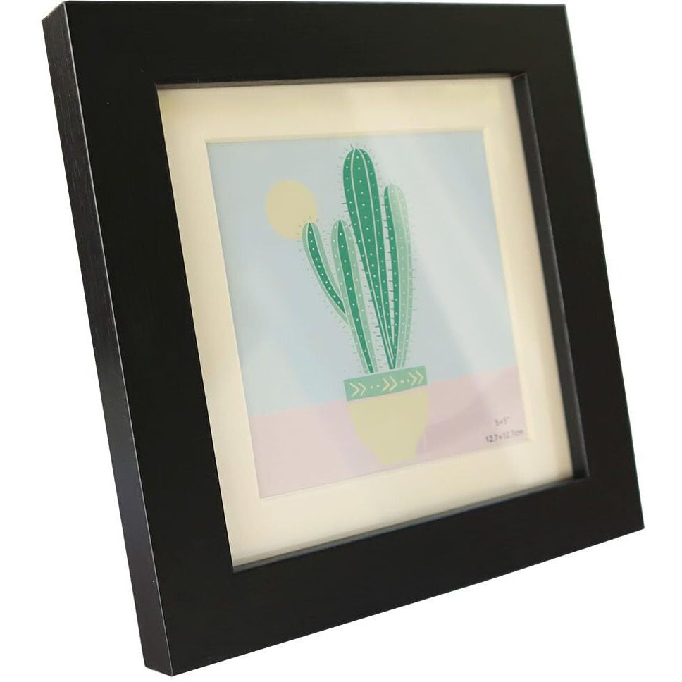 55"" Photo Frames Black Mdf Square Picture Frames For Photos 3.5 X 3.5 Inches With Mat Or 5 X 5"" Without Mat  Set Of 2 With Acrylic Glass For Wallmounted & Desk Top