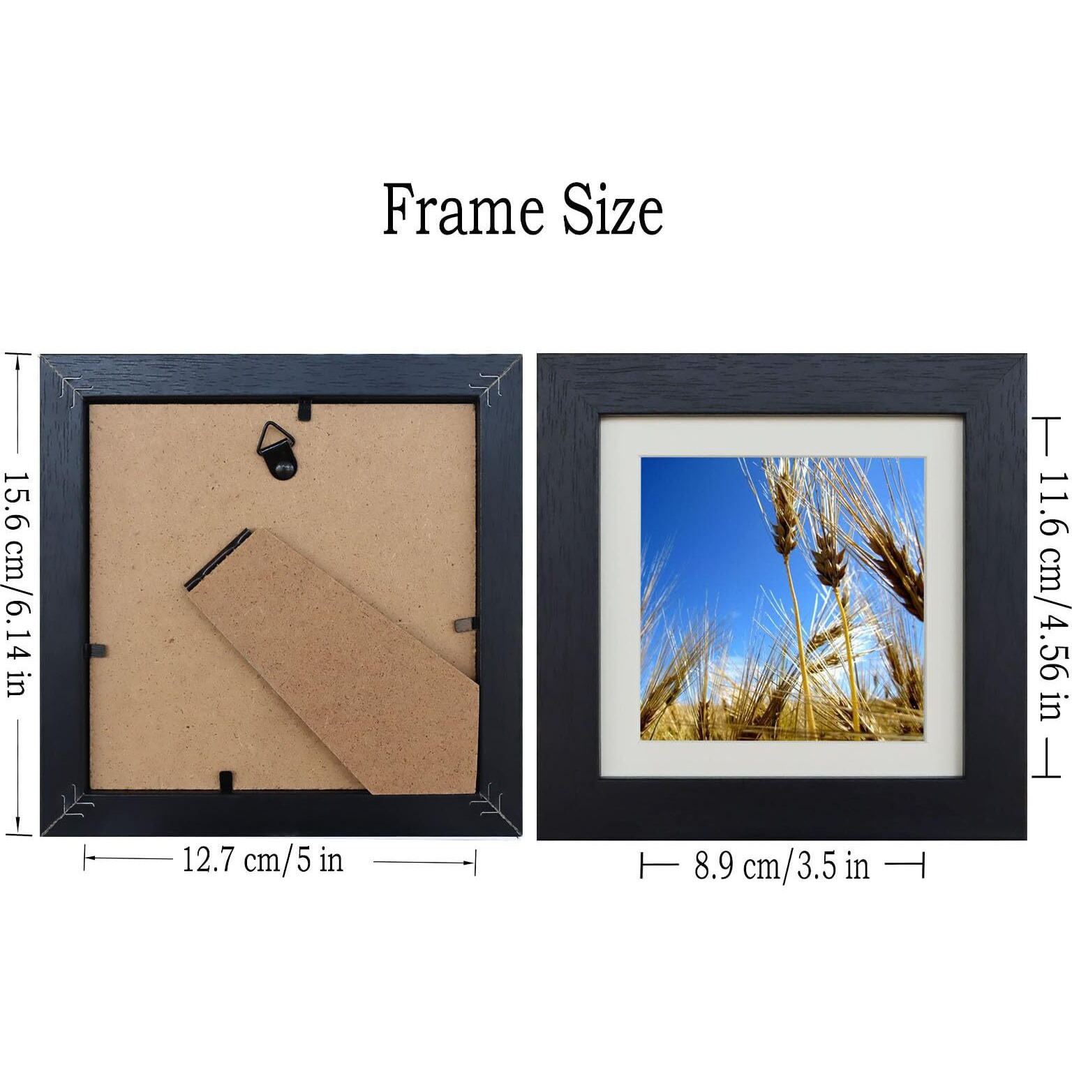 55"" Photo Frames Black Mdf Square Picture Frames For Photos 3.5 X 3.5 Inches With Mat Or 5 X 5"" Without Mat  Set Of 2 With Acrylic Glass For Wallmounted & Desk Top