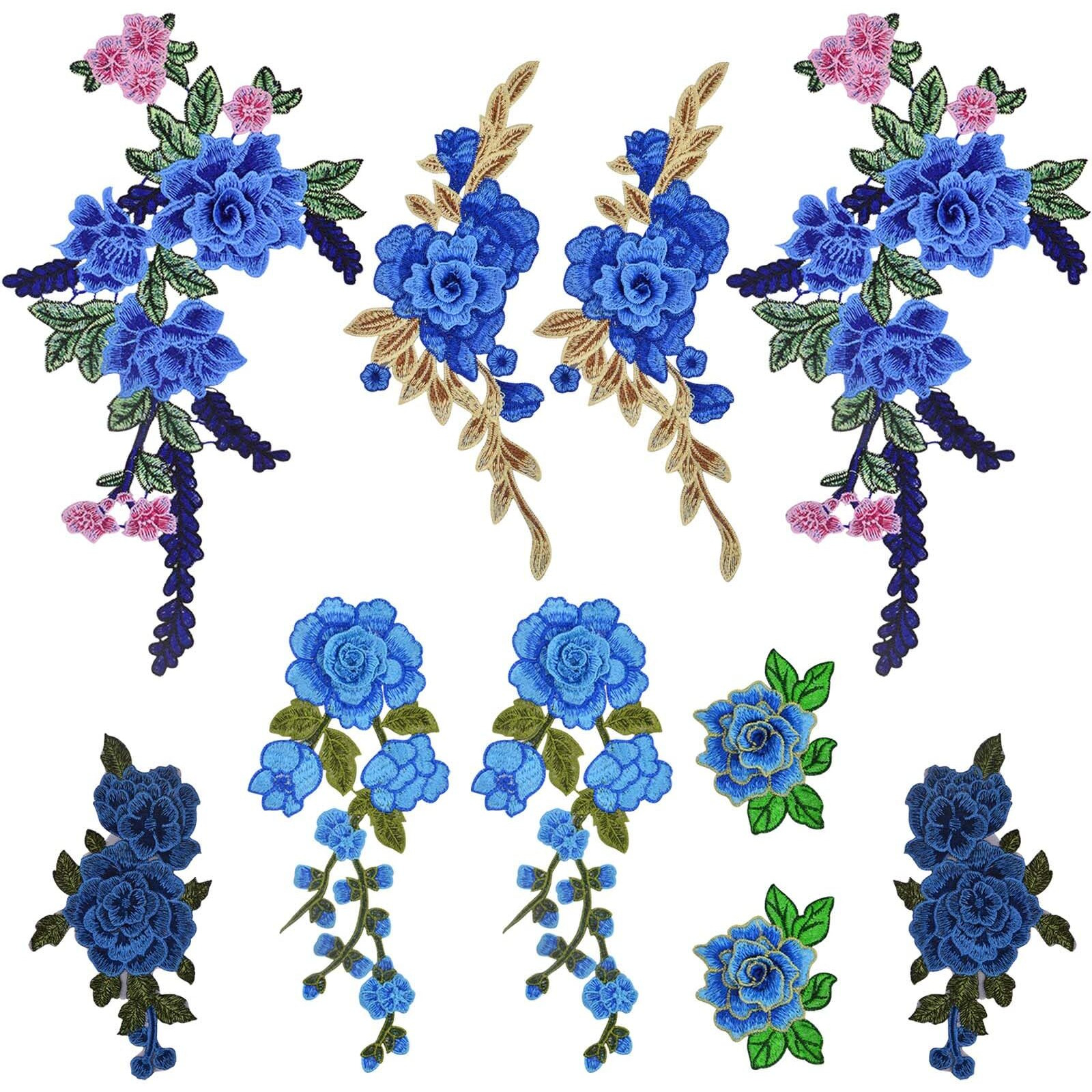 10Pcs(5 Pairs) Blue Embroidered Flower Sew On Patches Floral Flower Embroidery Appliques Decorative Patches For Diy Jeans Hat Bag Clothes Sewing Art Crafts  5 Styles