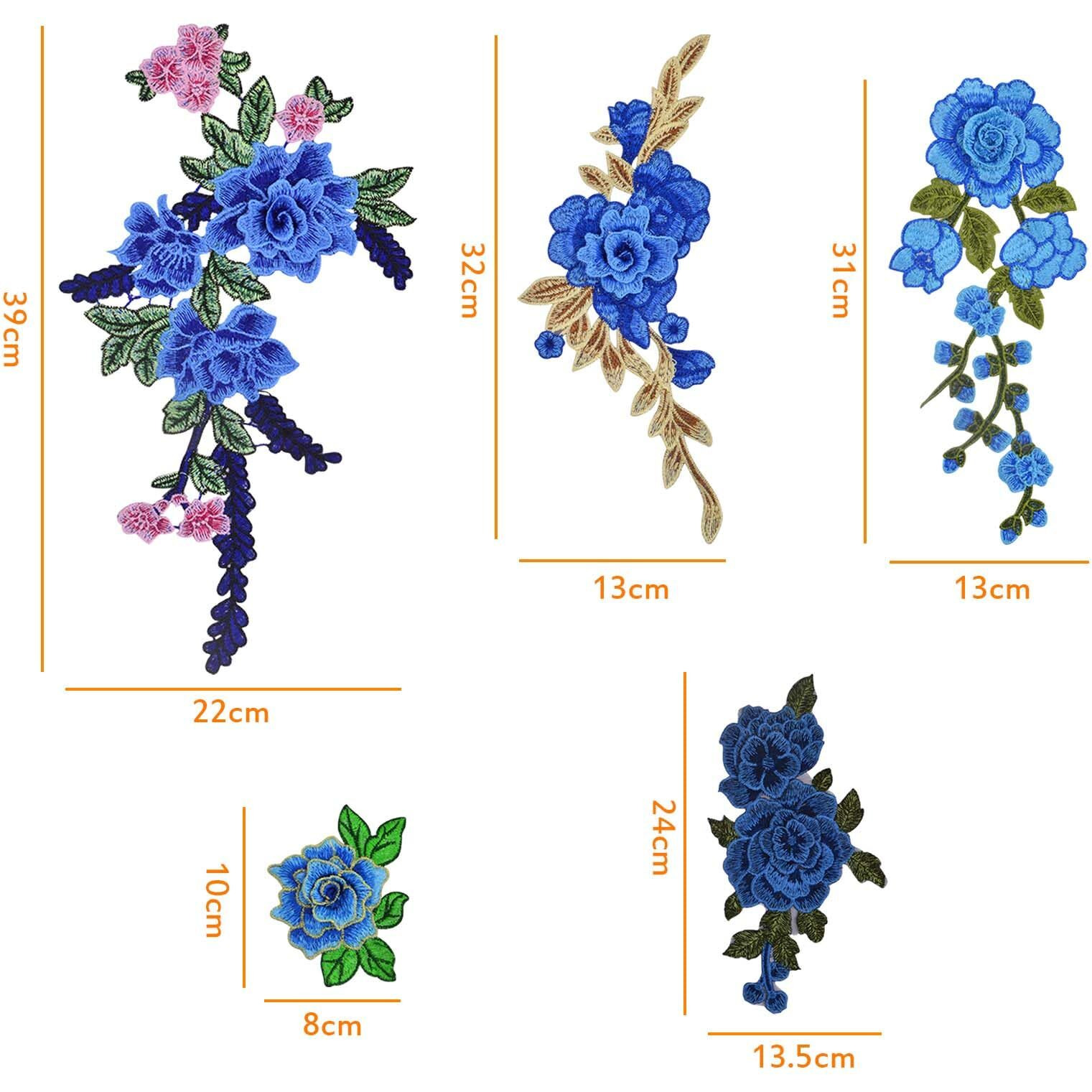 10Pcs(5 Pairs) Blue Embroidered Flower Sew On Patches Floral Flower Embroidery Appliques Decorative Patches For Diy Jeans Hat Bag Clothes Sewing Art Crafts  5 Styles