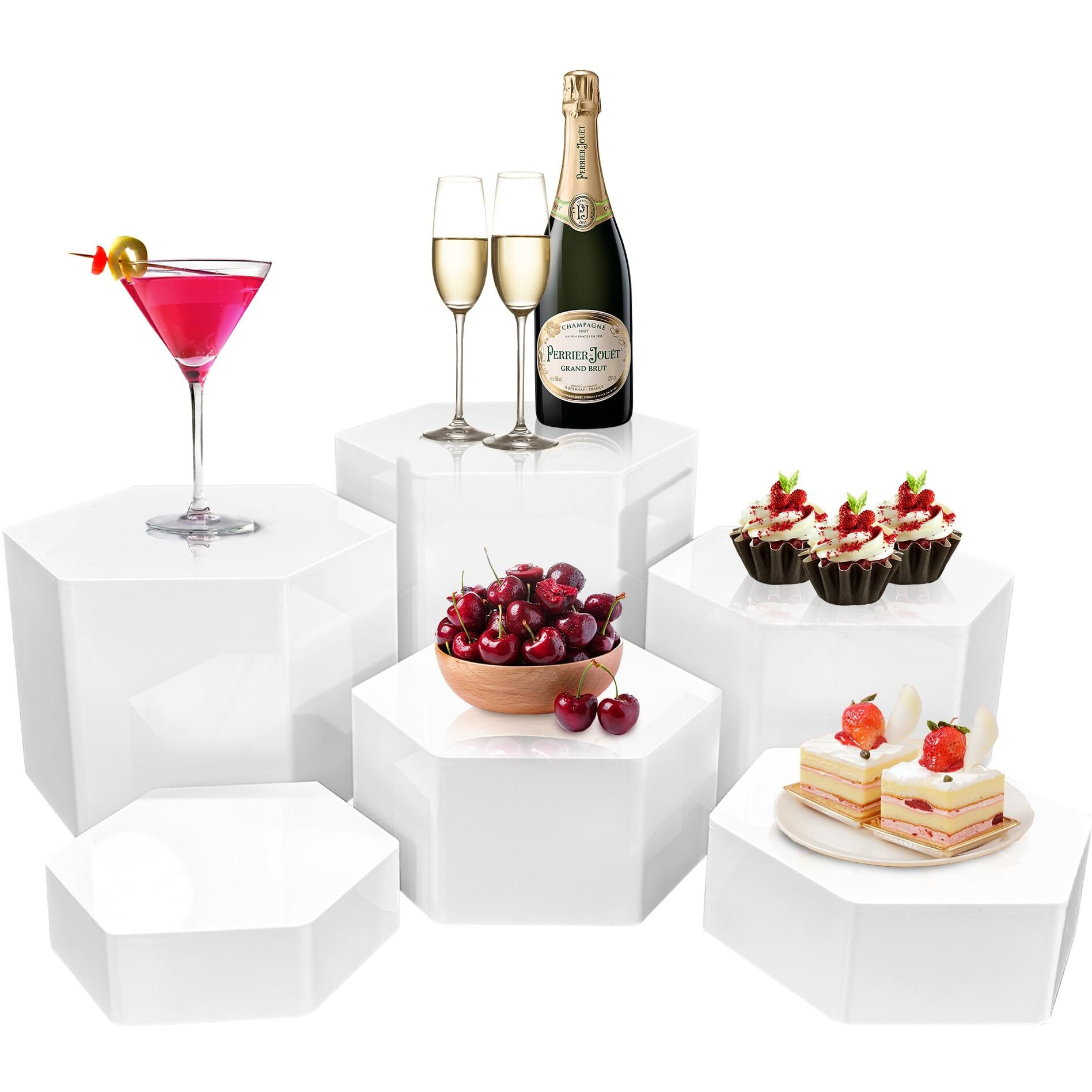 Koretech 6Pcs Buffet Risers  Food Risers For Buffet  Acrylic Boxes For Display Cube Riser Display Cases  Acrylic Display Base (White (Hex))