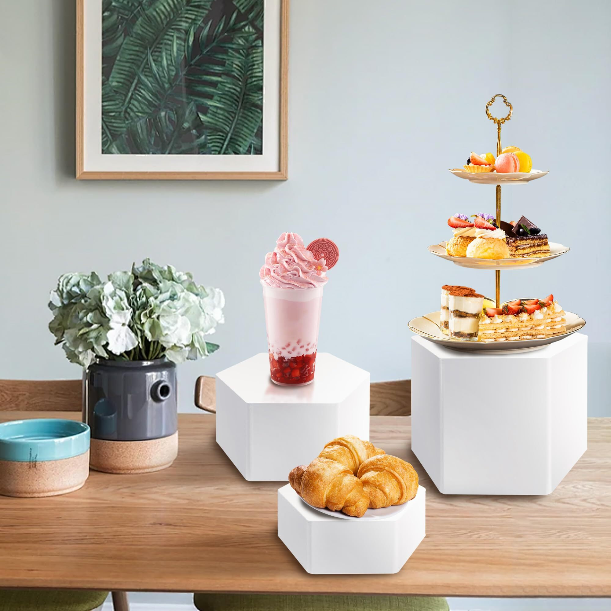 Koretech 6Pcs Buffet Risers  Food Risers For Buffet  Acrylic Boxes For Display Cube Riser Display Cases  Acrylic Display Base (White (Hex))
