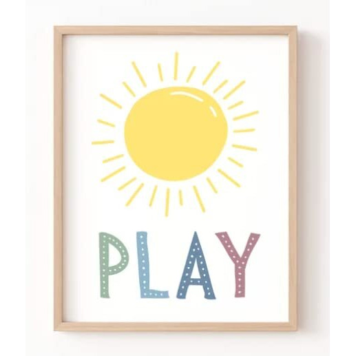 Kids Wall Art  Playroom Wall Poster  Rainbow And Sunshine Retro Wall Art  Play All Day (Set Of 3) - Unframed - Nursery  Kids Room  Classroom  Playroom Decor - 11X14 Poster Print - Unframed