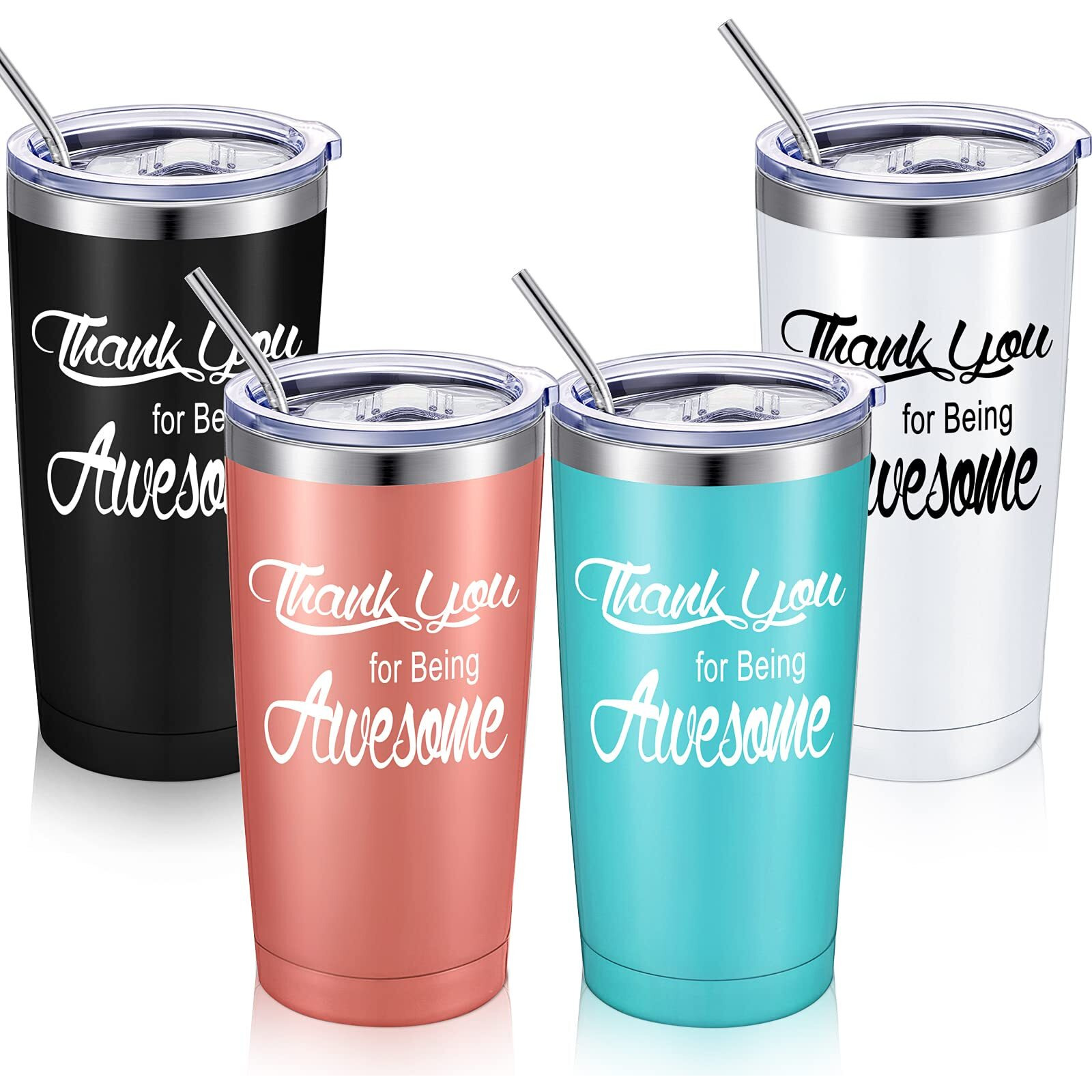 Suclain Employee Appreciation Gift Bulk Thank You For Being Awesome Tumbler With Lid Straw 20 Oz Thank You Gift For Women Teacher Coworkers(Light Blue  Rose Gold  Black  White 4 Sets)