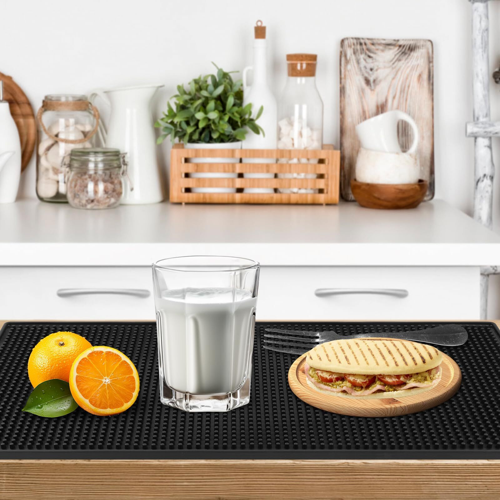 Extra Large (28 Inch By 16 Inch) Thick Rubber Service Bar Mat For Home Kitchen Counter Mat  Bartender Bar Mat  Dish Drying Mat  2 Packs Black