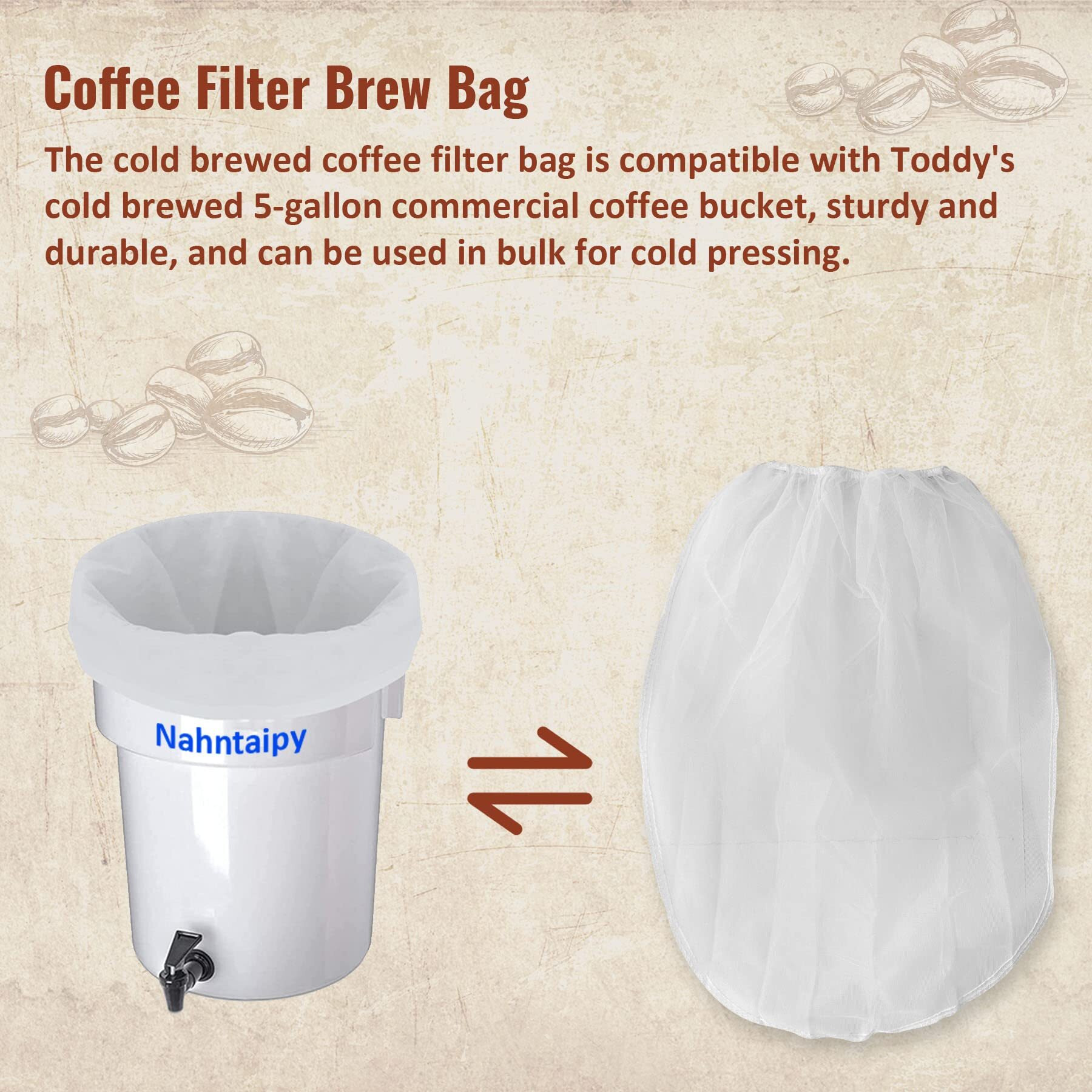 Cold Brew Coffee Filter Bag Compatible With Toddy Cold Brew System For 5 Gallon Commercial Brewers  Washable & Reusable  2Packs