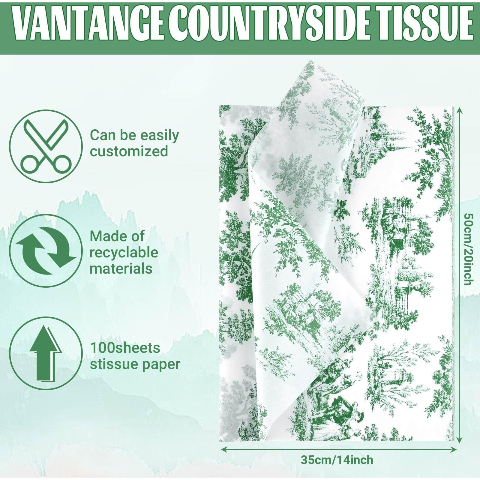 80 Sheets 20 * 14 Inches Vintage Print Tissue Paper For Gift Wrapping  Blue French Toile Gift Wrap Tissue Paper  Retro Decorative Tissue Paper For Wedding Birthday Bridal Shower Diy Craft (Green)