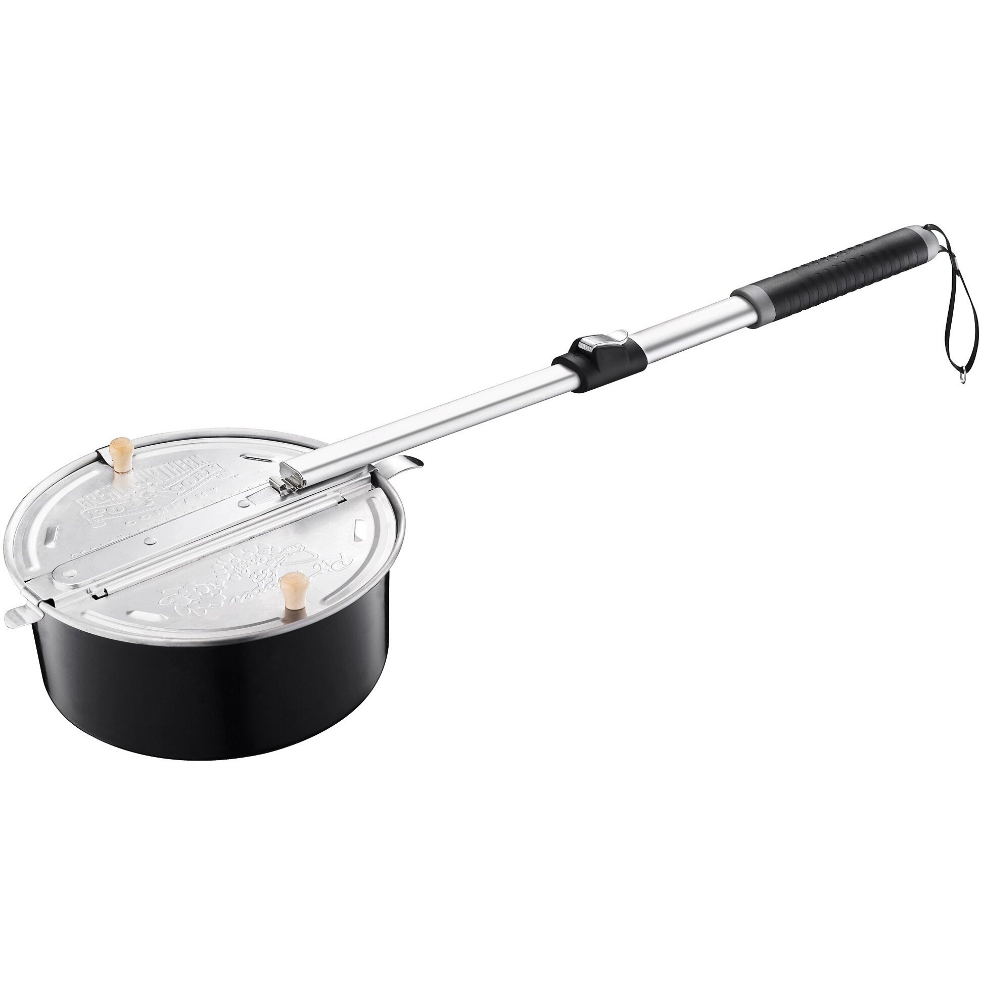 Campfire Popcorn Popper - Old Fashioned Popcorn Maker With Telescoping Handle - Camping Gear By Great Northern Popcorn (Black)