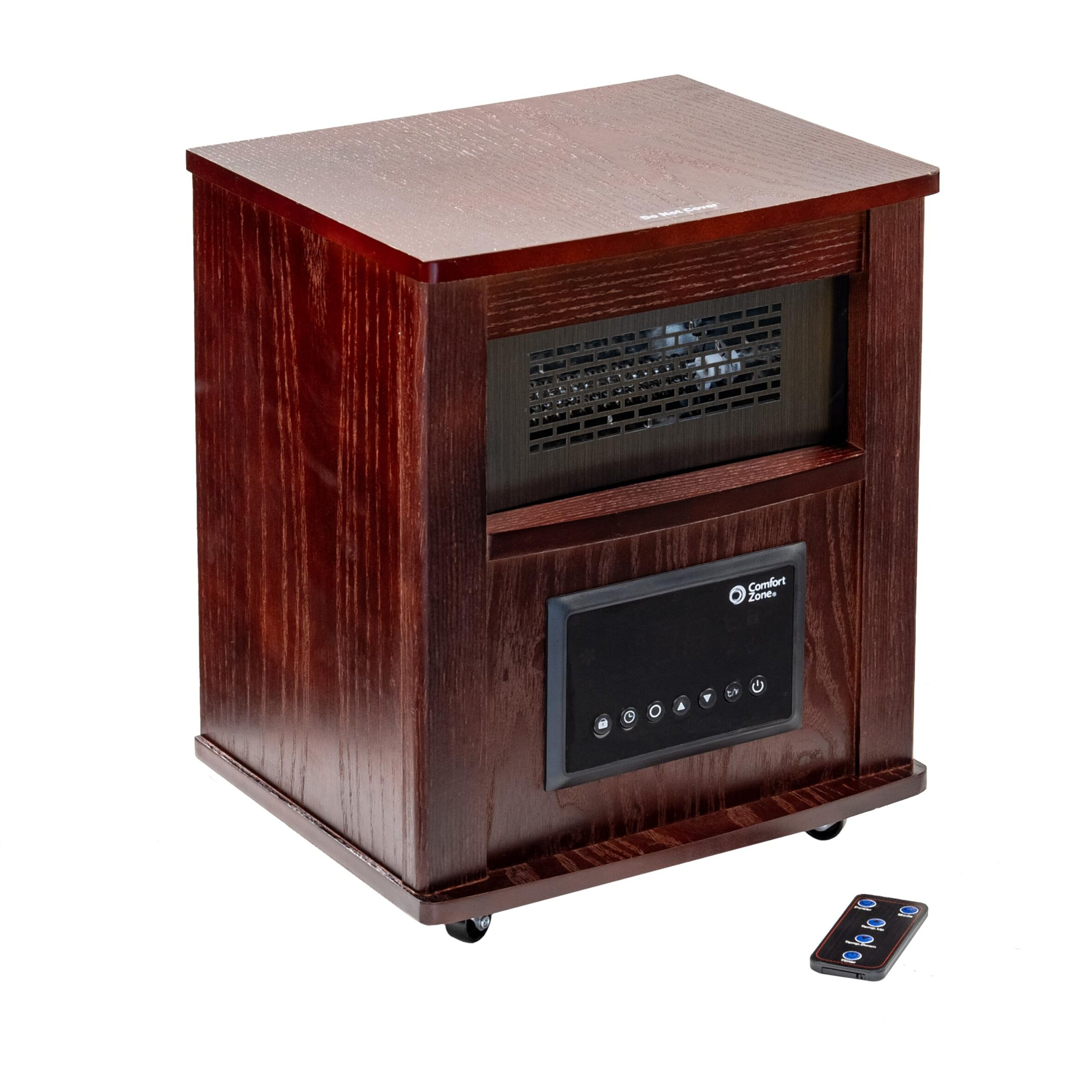 Comfort Zone Wood Cabinet Space Heater With Remote  16 Inch  Adjustable Thermostat  Digital Display  Overheat Protection  Electric  Infrared Quartz  Ideal For Home  Bedroom  & Office  1 500W  Cz2032C