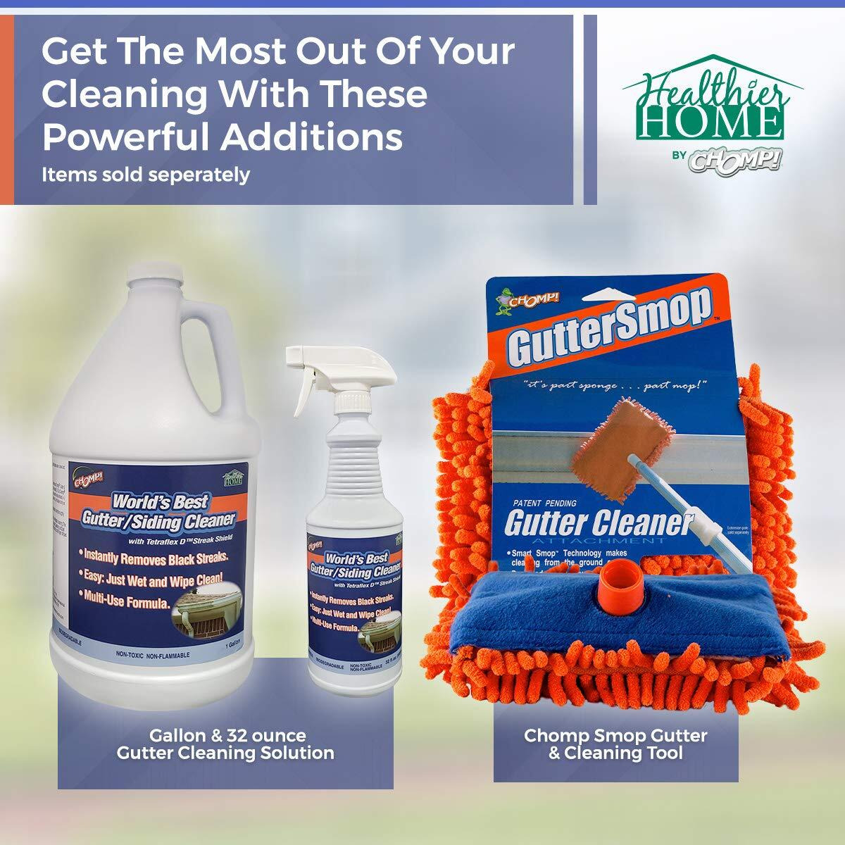 Chomp Worlds Best Gutter Cleaner Ultimate Gutter Cleaning Solution For All Types Of Rain Gutters  Siding And Metal Trim - Instantly Clean Black Streaks  Filth  Dirt And More - 1 Gallon
