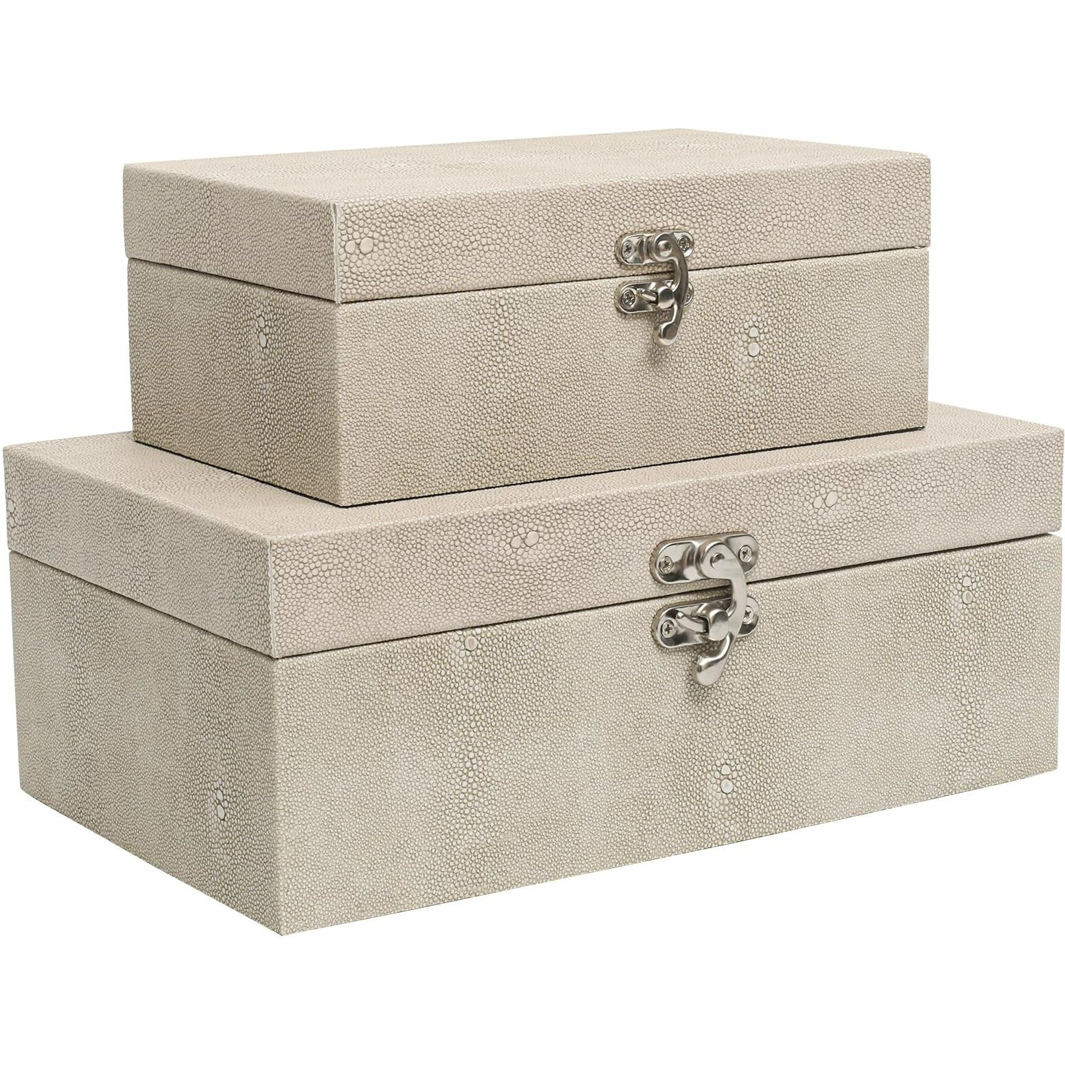 Decor4Season Faux Shagreen Leather Decorative Storage Boxes Set Of 2  Ivory