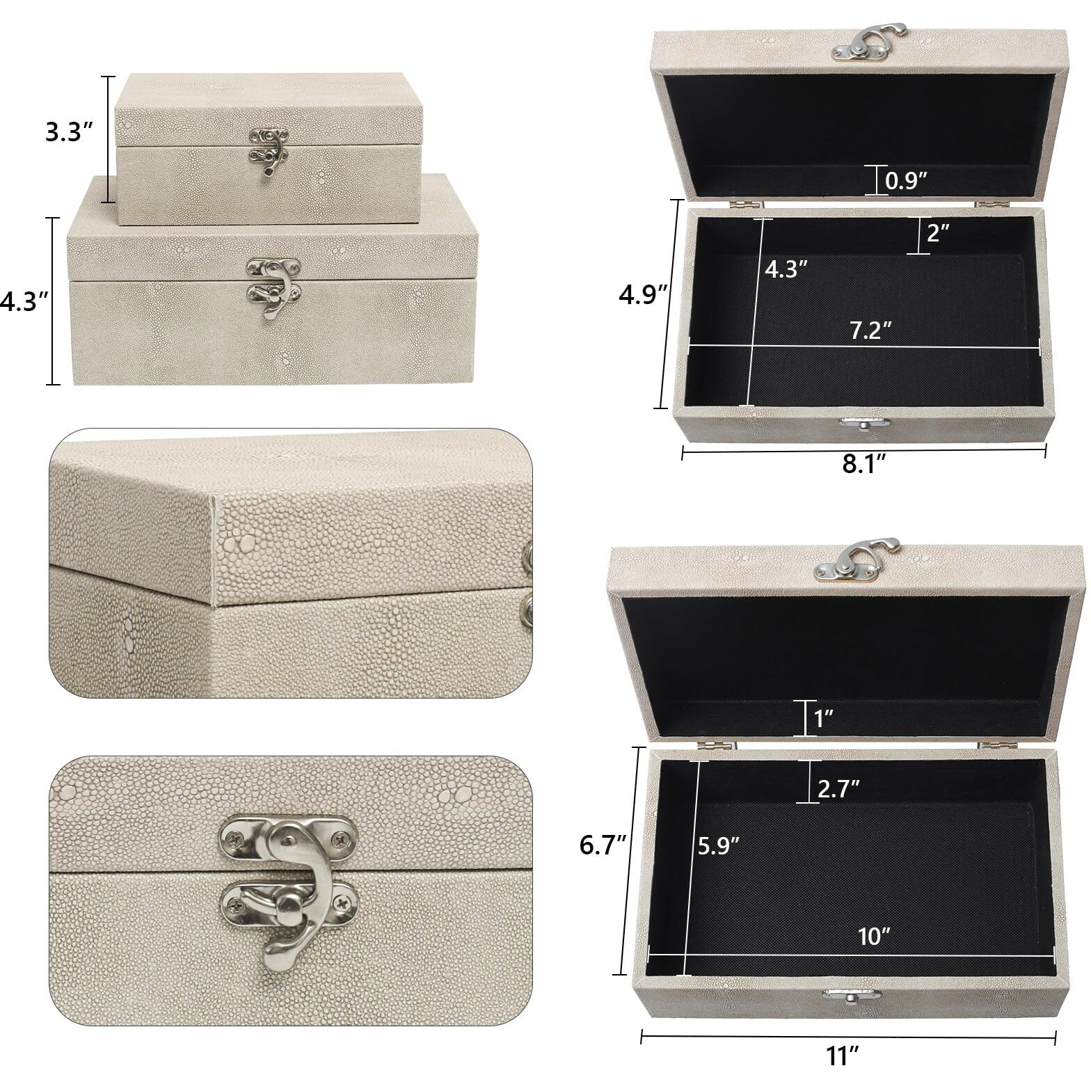 Decor4Season Faux Shagreen Leather Decorative Storage Boxes Set Of 2  Ivory