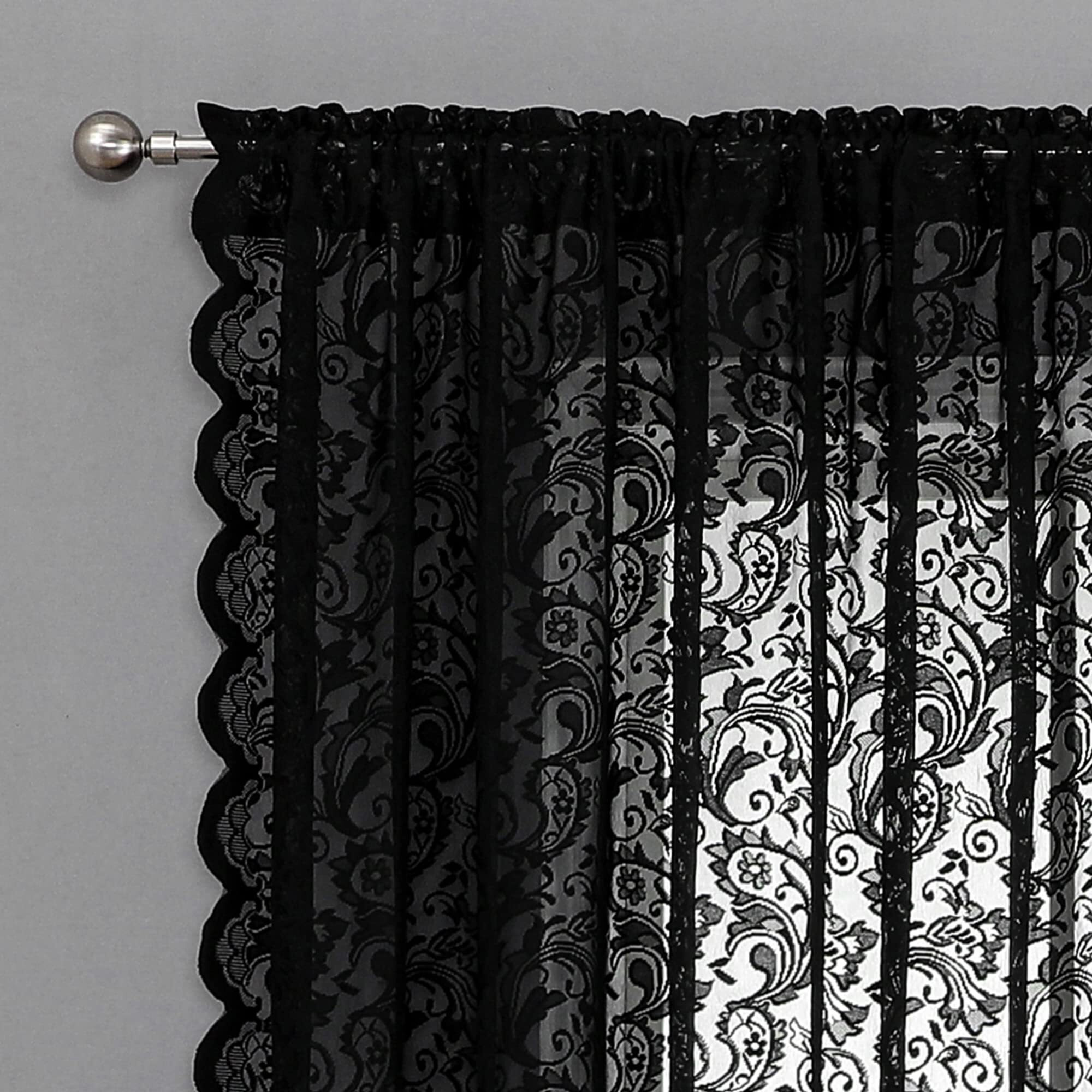 Bujasso Black Sheer Lace Curtains 84 Inch Vintage Floral Sheer Gothic Curtain Panels For Living Room Bedroom Luxury Light Filtering Drapes Black Window Treatment Sets Rod Pocket 2 Panels 54"" Wx84 L