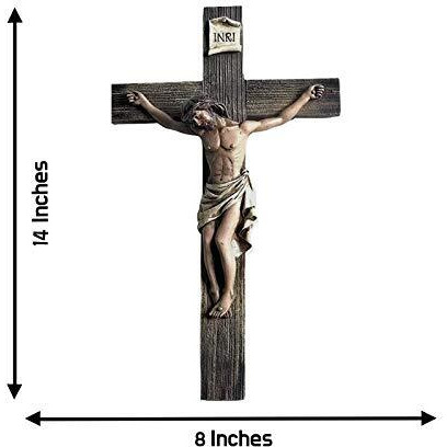 Jesus Christ Crucifix Wall Cross Inri DCor 14 Inch Resin For Home Decoration In A Gift Box Bundle
