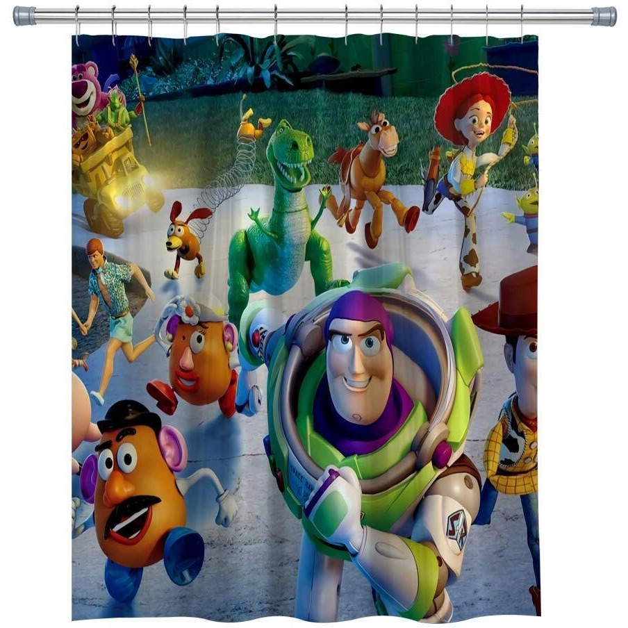 Kids Cartoon Shower Curtain Cute Cartoon Anime Characters Shower Curtain  Polyester Fabric Kids Bathroom Decor Curtain Set With Hooks (Green  71Wx71H Inches)