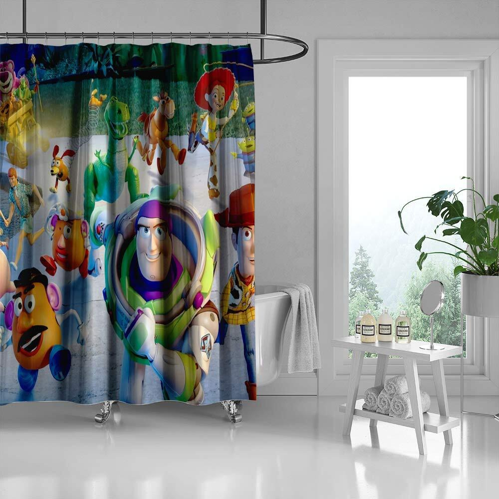 Kids Cartoon Shower Curtain Cute Cartoon Anime Characters Shower Curtain  Polyester Fabric Kids Bathroom Decor Curtain Set With Hooks (Green  71Wx71H Inches)