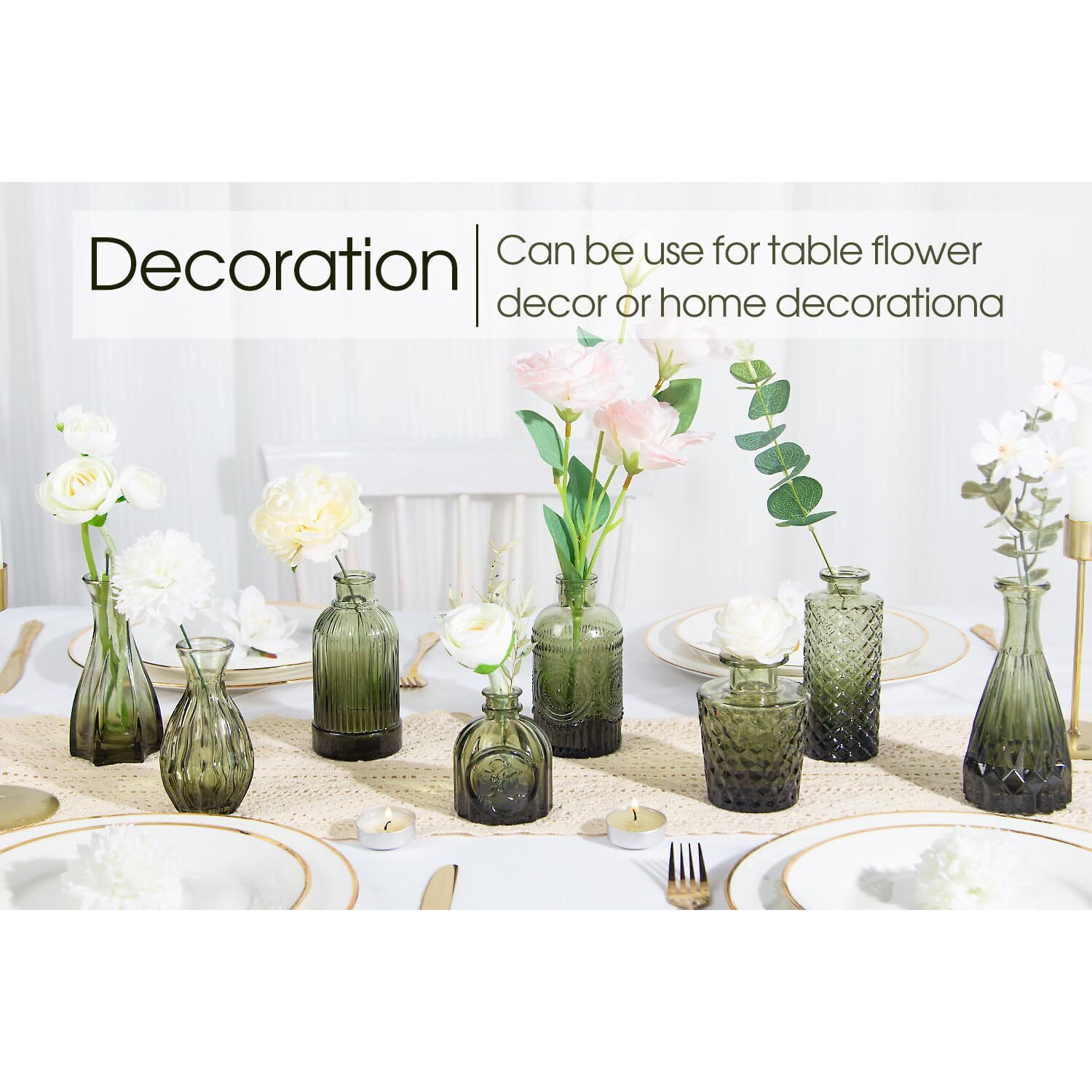 Tbwind 12Pcs Glass Bud Vases Set  Small Vases For Flowers  Green Bud Vase For Centerpieces In Bulk  Mini Vintage Vase For Rustic Wedding Decorations  Office And Home Table Flower DCor-Green