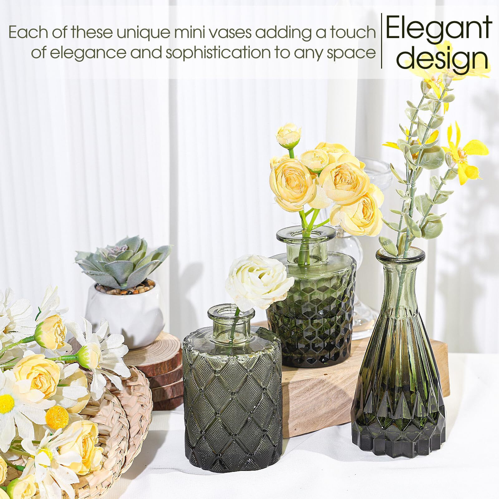 Tbwind 12Pcs Glass Bud Vases Set  Small Vases For Flowers  Green Bud Vase For Centerpieces In Bulk  Mini Vintage Vase For Rustic Wedding Decorations  Office And Home Table Flower DCor-Green