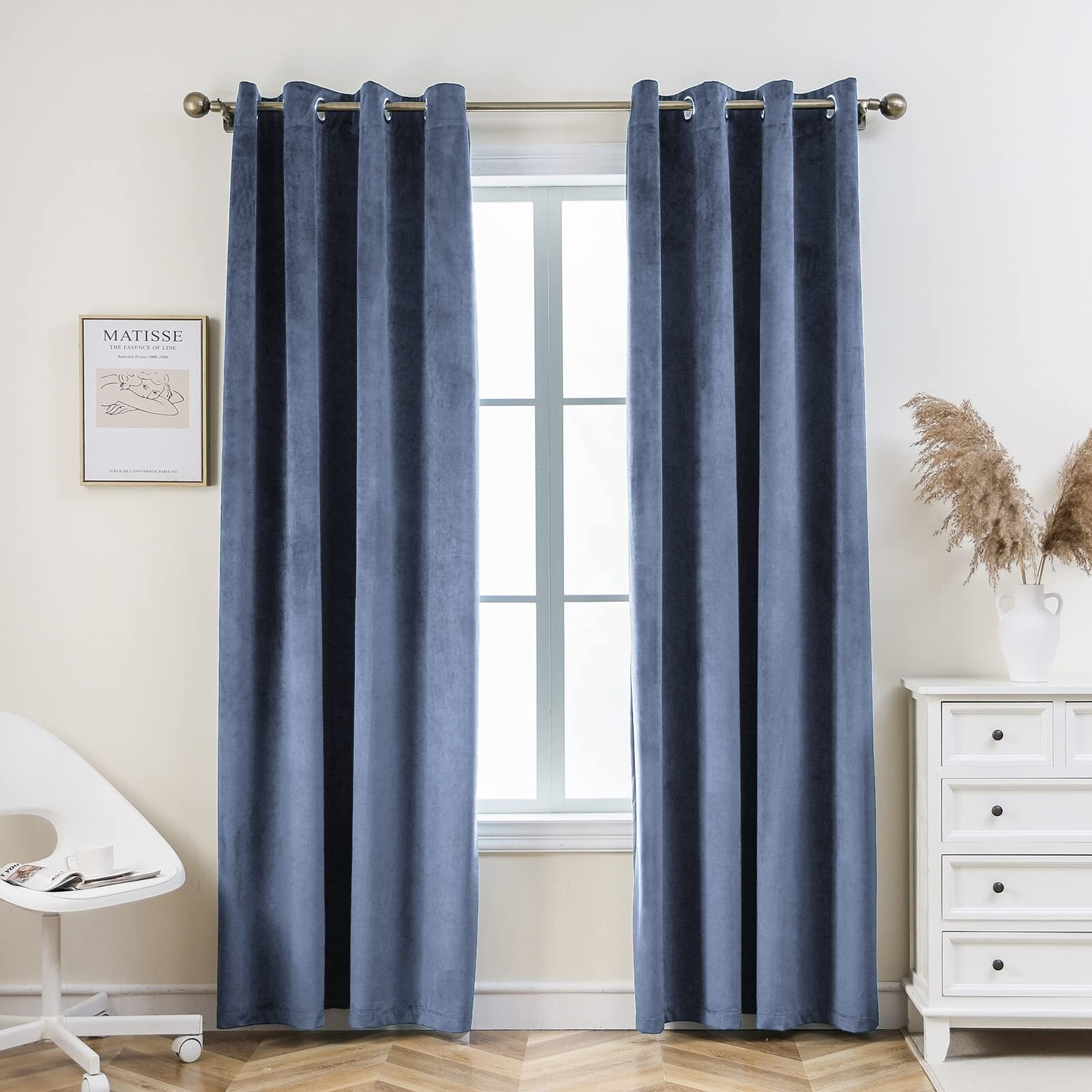 Pleasant Boulevard Velvet Curtains [2 Panels] Heavy Blackout Window Drapes With Grommet  Thermal Insulated Darkening Curtains For Living Room  Bedroom  & Home Decor (52"" W X 95"" L  Stone Blue)