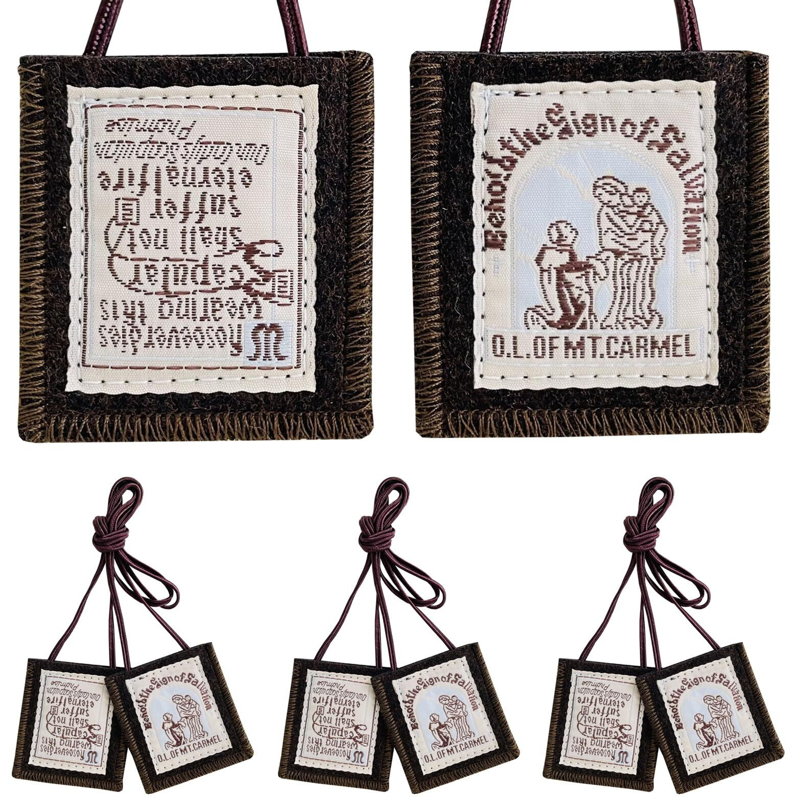 Scapulars Catholic 3 Pack Bulk Brown Scapular Of Our Lady Of Mount Carmel Escapularios Catolicos Scapular Catholic Gift For Women Man Mexican Catholic Decor Religious Statues Wall Cross Art Decoration