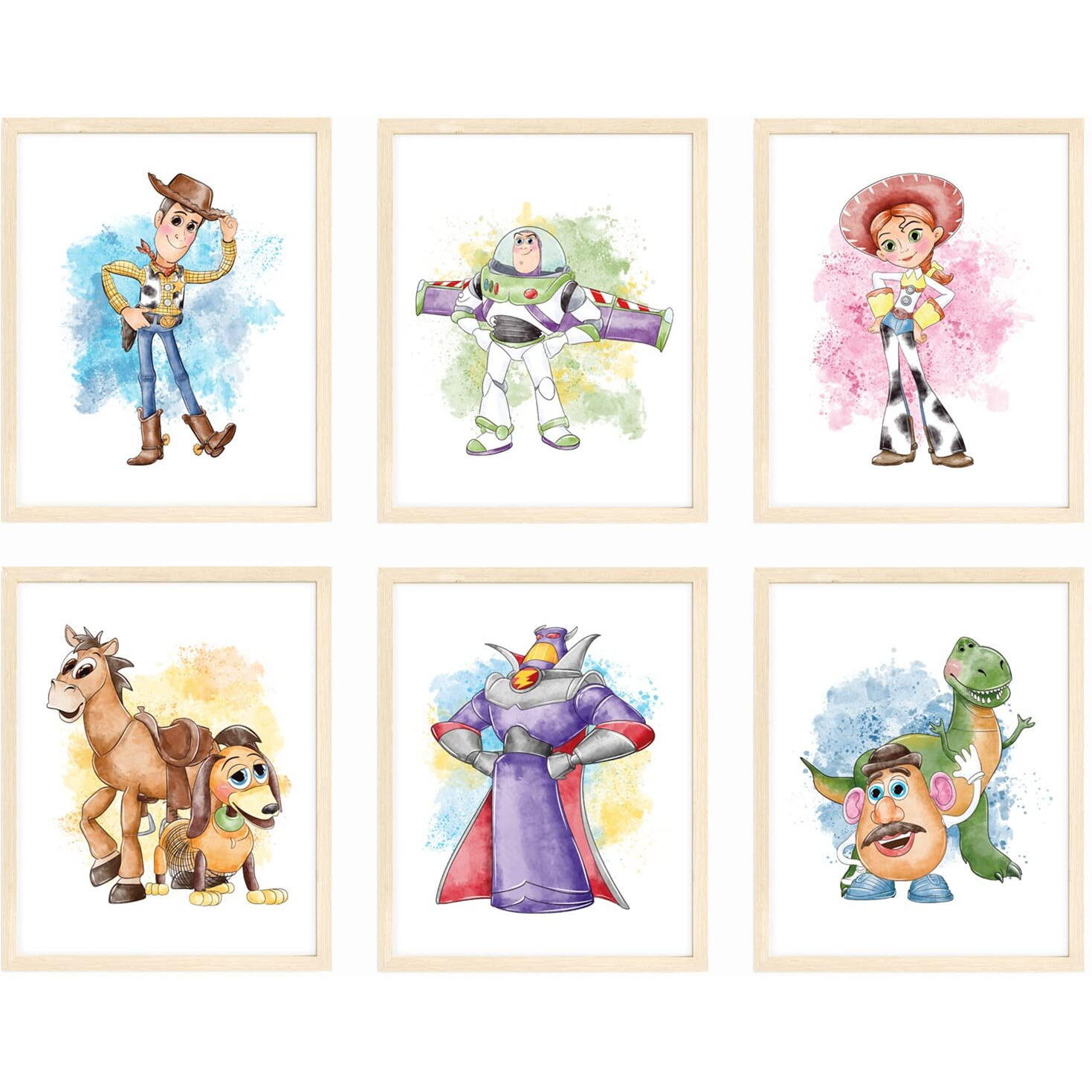 Nistio Toy Story Watercolor Prints  Toy Story Wall Art Decor  Toy Story Poster  Woody Sheriff  Buzz Lightyear  Mr. Potato Head  Set Of 6  8X10 Inches (Unframed)