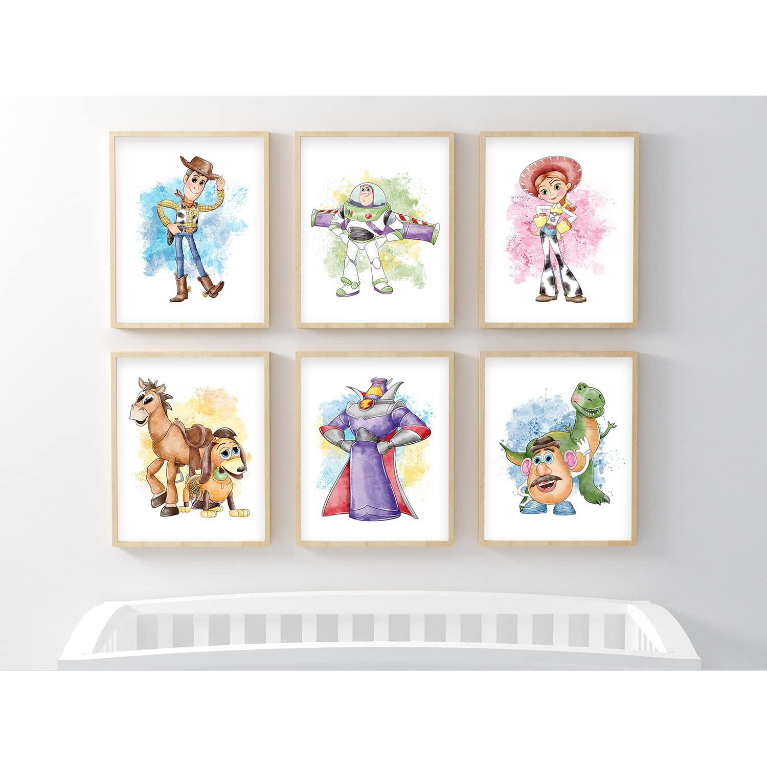 Nistio Toy Story Watercolor Prints  Toy Story Wall Art Decor  Toy Story Poster  Woody Sheriff  Buzz Lightyear  Mr. Potato Head  Set Of 6  8X10 Inches (Unframed)