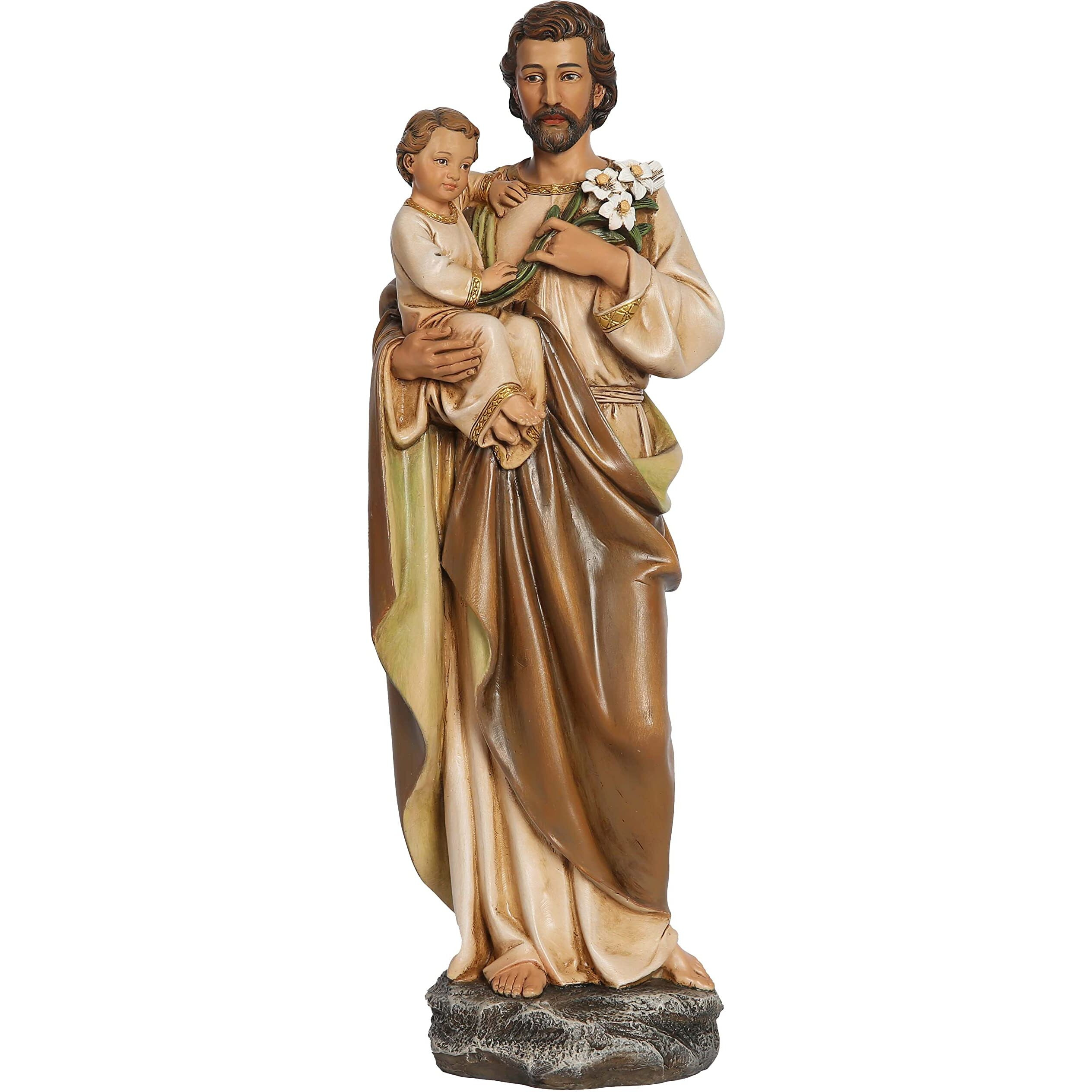 Bc Catholic St. Joseph And Child Jesus Statue  Catholic Saint Figure  Religious Gift For Father's Day  Inspirational Indoor Home Decor  14 Inches H  Hand Painted By Buildclassic