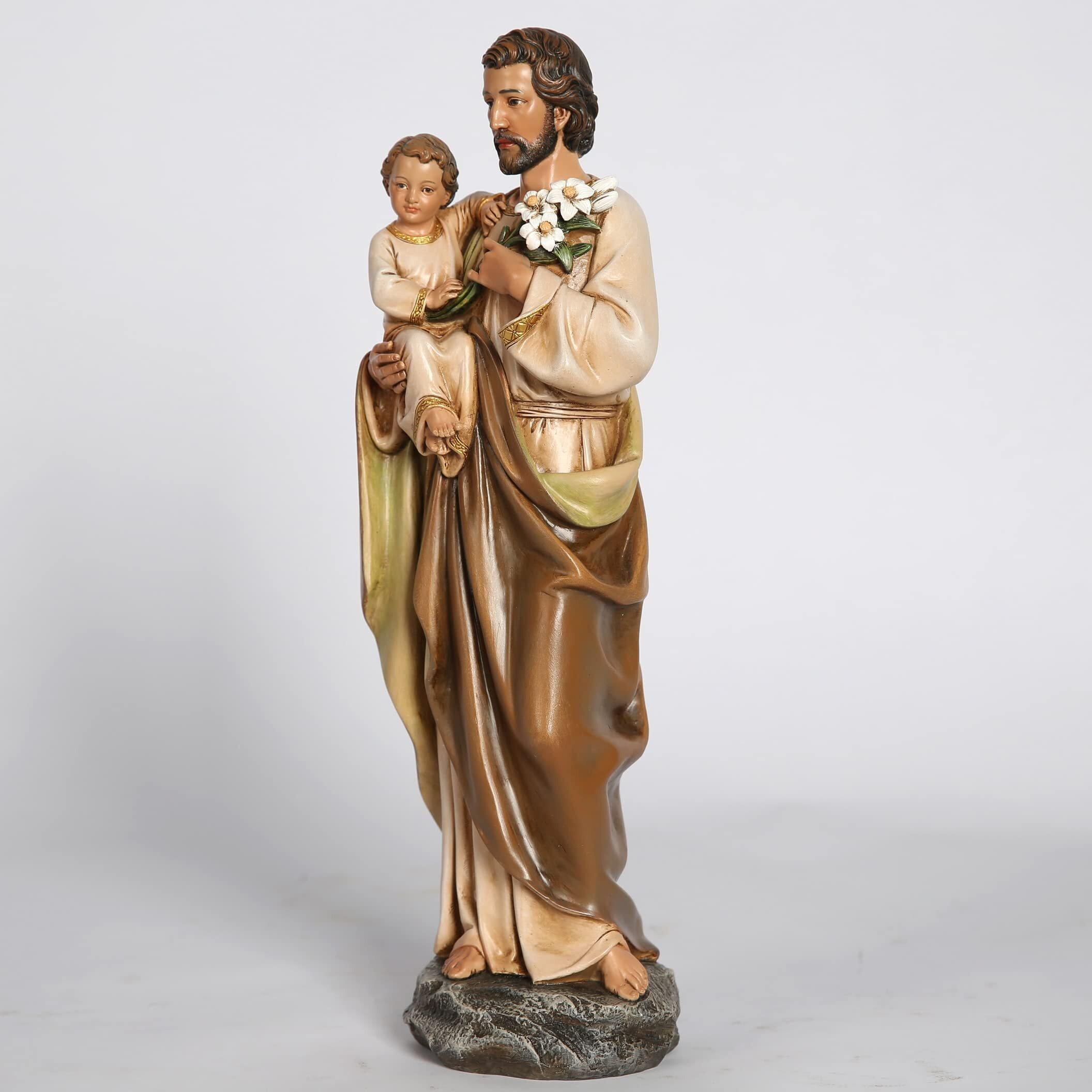 Bc Catholic St. Joseph And Child Jesus Statue  Catholic Saint Figure  Religious Gift For Father's Day  Inspirational Indoor Home Decor  14 Inches H  Hand Painted By Buildclassic