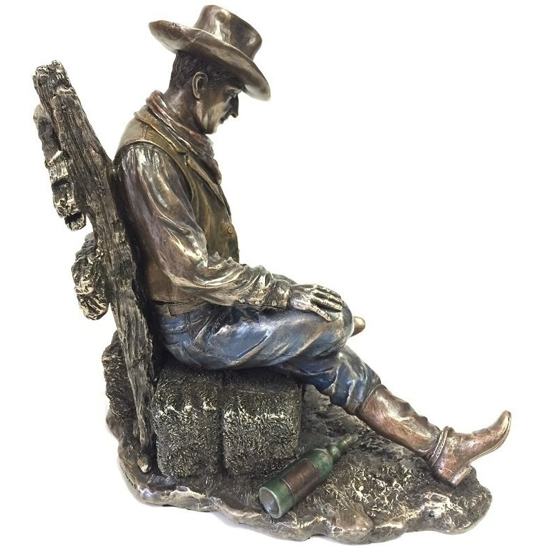 Cowboy And Dog Napping Statue Sculpture