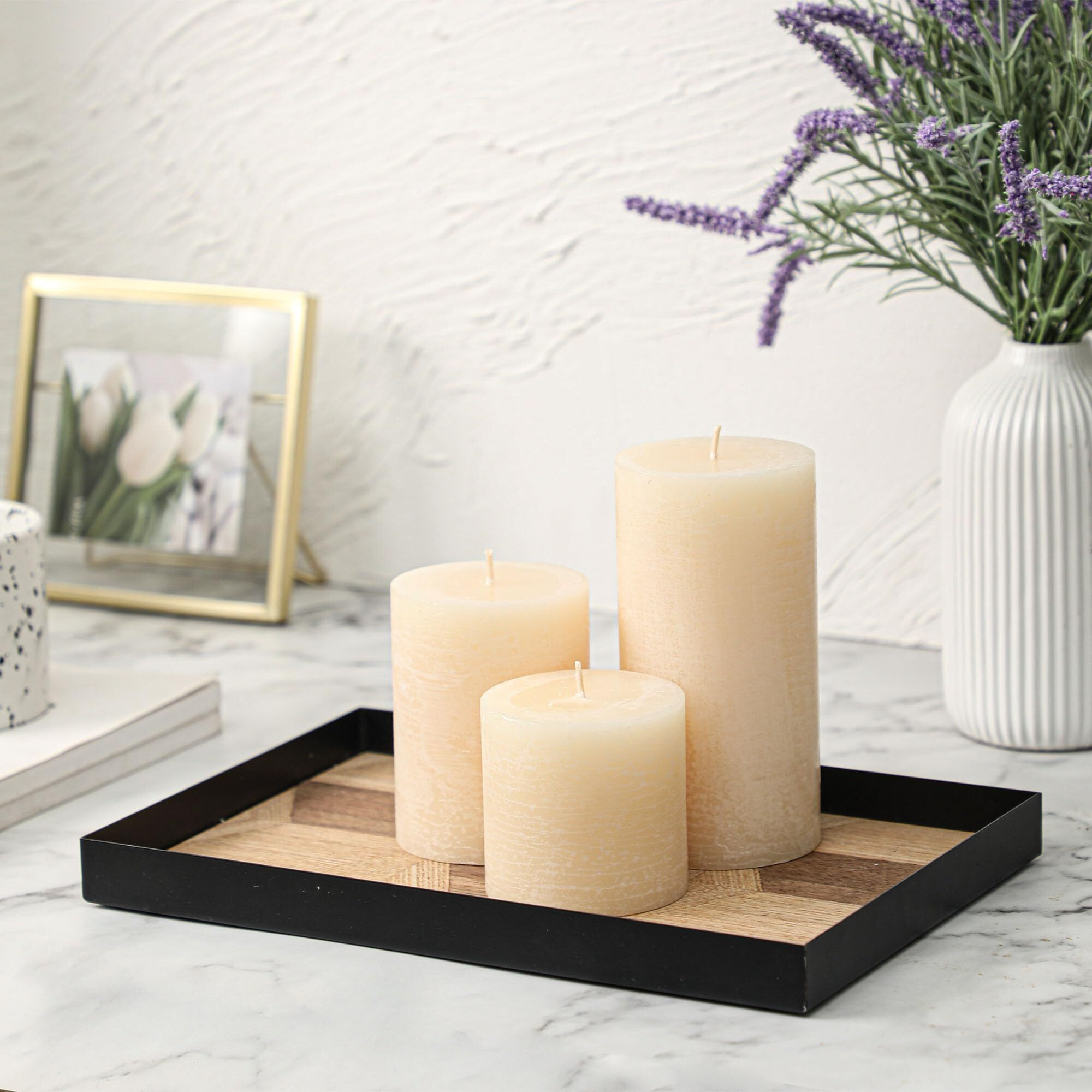 3X3 Inch Ivory Pillar Candles Set Of 3 - Hand-Poured Unscented Candles  Long Clean Burning  Large Big Candles  Smokeless Dripless Candles For Dinner Table  Wedding  Home  Bathroom  Rustic Decor