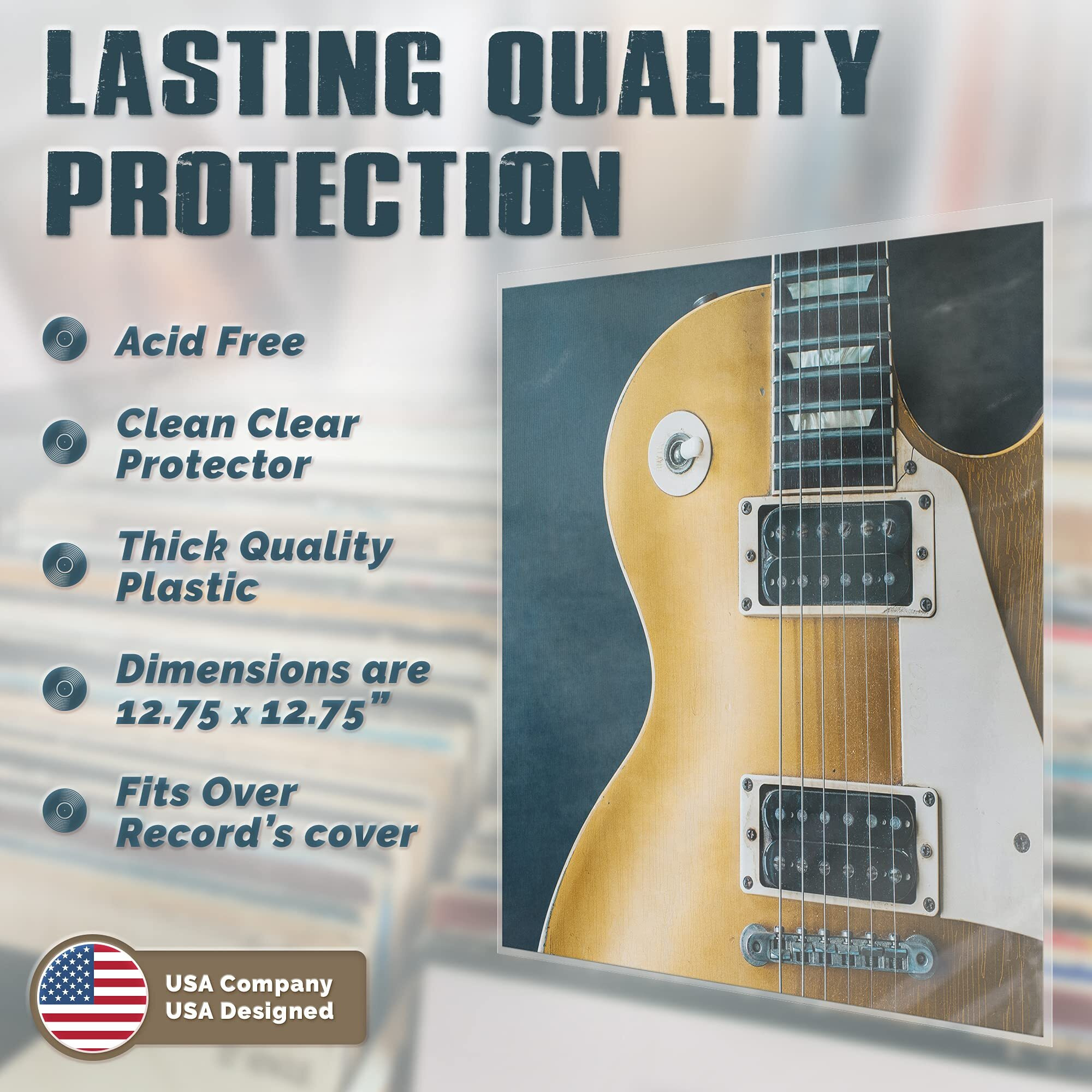 Claev Record Sleeves For Album Covers - 50 Clear Plastic Outer Sleeves To Protect 12"" Lp Vinyl Record Albums - 12.75 X 12.75 Inch & 3 Mil Thick - Archival Quality For Collection Protection