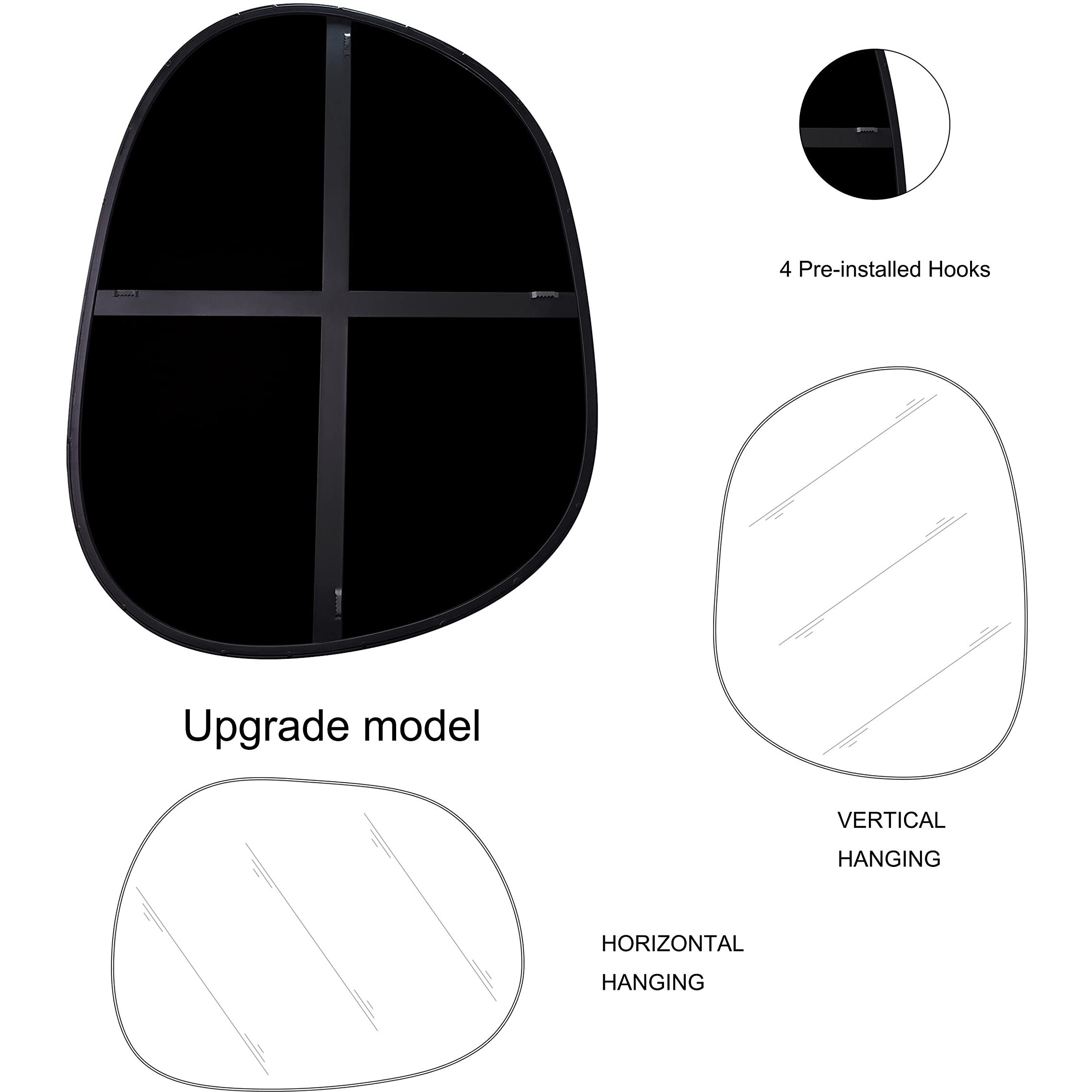 Asymmetrical Wall Mirror For Decor 21""*27""  Modern Black Framed Wall Mirror For Living Room Bathroom Bedroom Entryway Ele-Stou-0065B