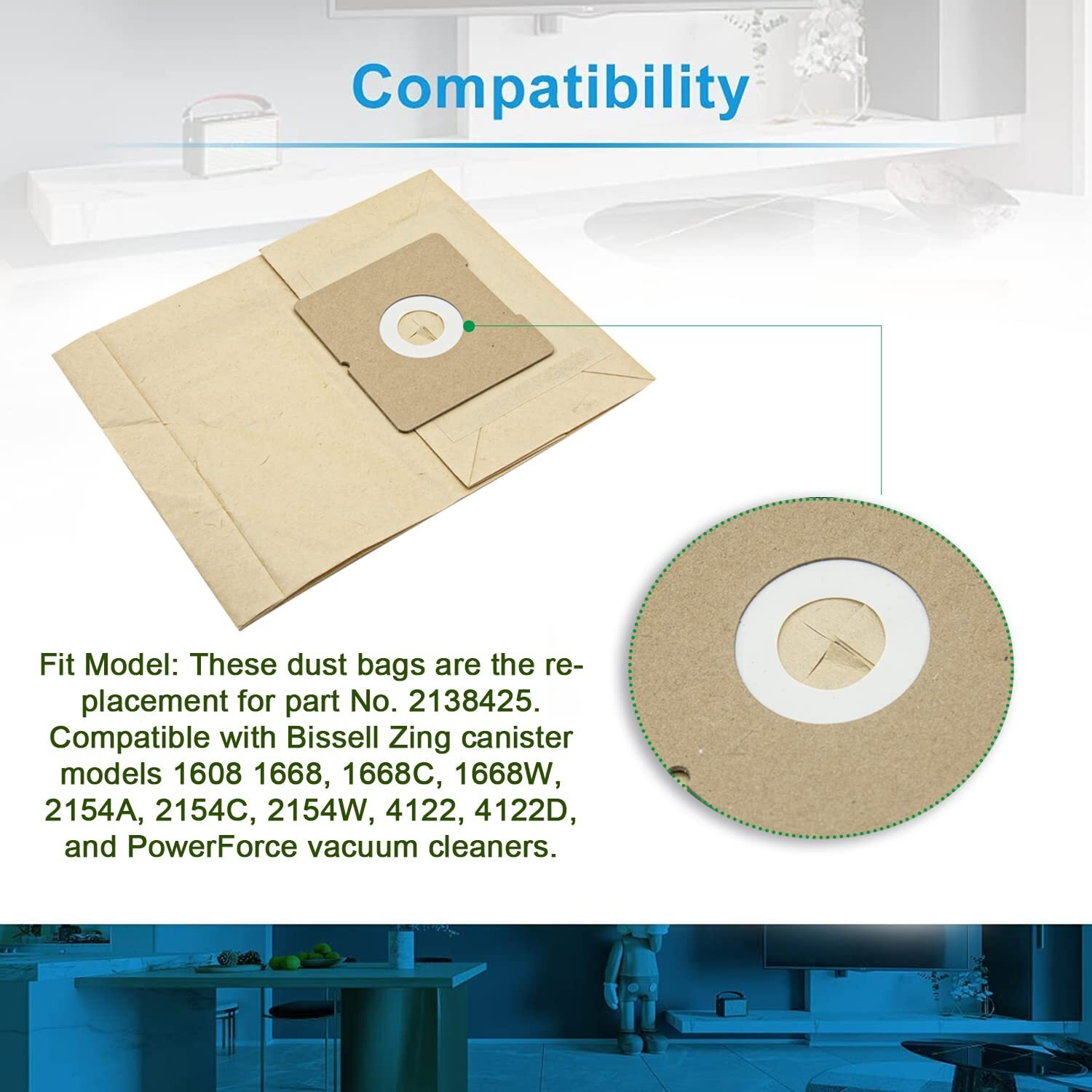 20 Pack Replacement Dust Bag Compatible With Bissell Zing 4122 2154 Series  2138425  213-8425