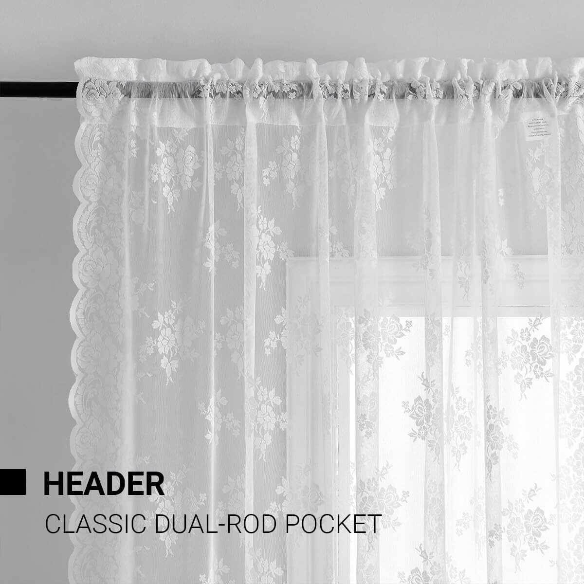 Kotile White Lace Curtains 96 Inches Long - Premium Country Floral Scalloped Lace Panel Curtains For Living Room  Antique White Floral Sheer Lace Curtains For Windows  52 X 96 Inch  2 Panels  White