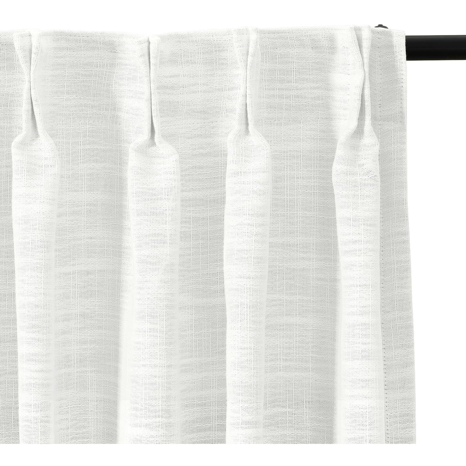 Twopages Warm White Polyester Linen 96 Inches Long Thermal Insulated Curtain With Pinch Pleated And Back Tab Blackout Textured Drape For Bedroom Living Room Double Layer Curtain (52Wx96L  1 Panel)