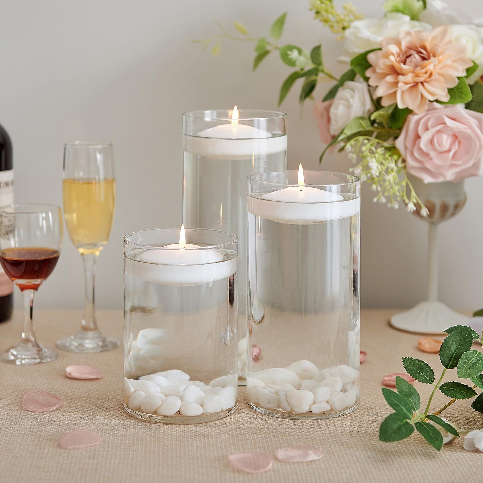 Ashlux White Floating Candles 3 Inch  36 Pack Floating Candles 10 Hours Burn Clean & Unscented Floating Candles For For Valentine's Day Romantic Night Wedding Proposal Anniversary Decorations