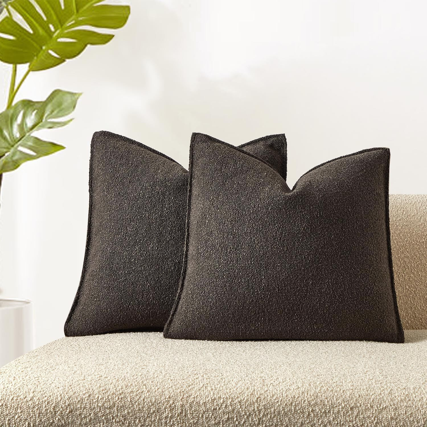 Juspurbet Dark Coffee Boucle Throw Pillow Covers 16X16 Inch Set Of 2 For Couch Bedroom Sofa Living Room Decorative Soft Thick Textured Cushion Covers With Hidden Zipper