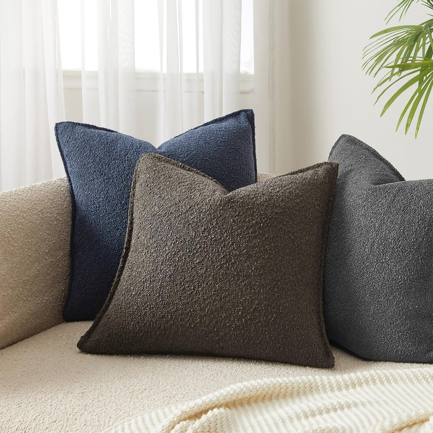 Juspurbet Dark Coffee Boucle Throw Pillow Covers 16X16 Inch Set Of 2 For Couch Bedroom Sofa Living Room Decorative Soft Thick Textured Cushion Covers With Hidden Zipper