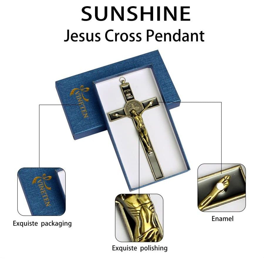 Vineten Crucifix- Saint Benedict Wall Cross Metal Wall Art-Cross Give Blessing And The Spiritual Sacred 8 Inch