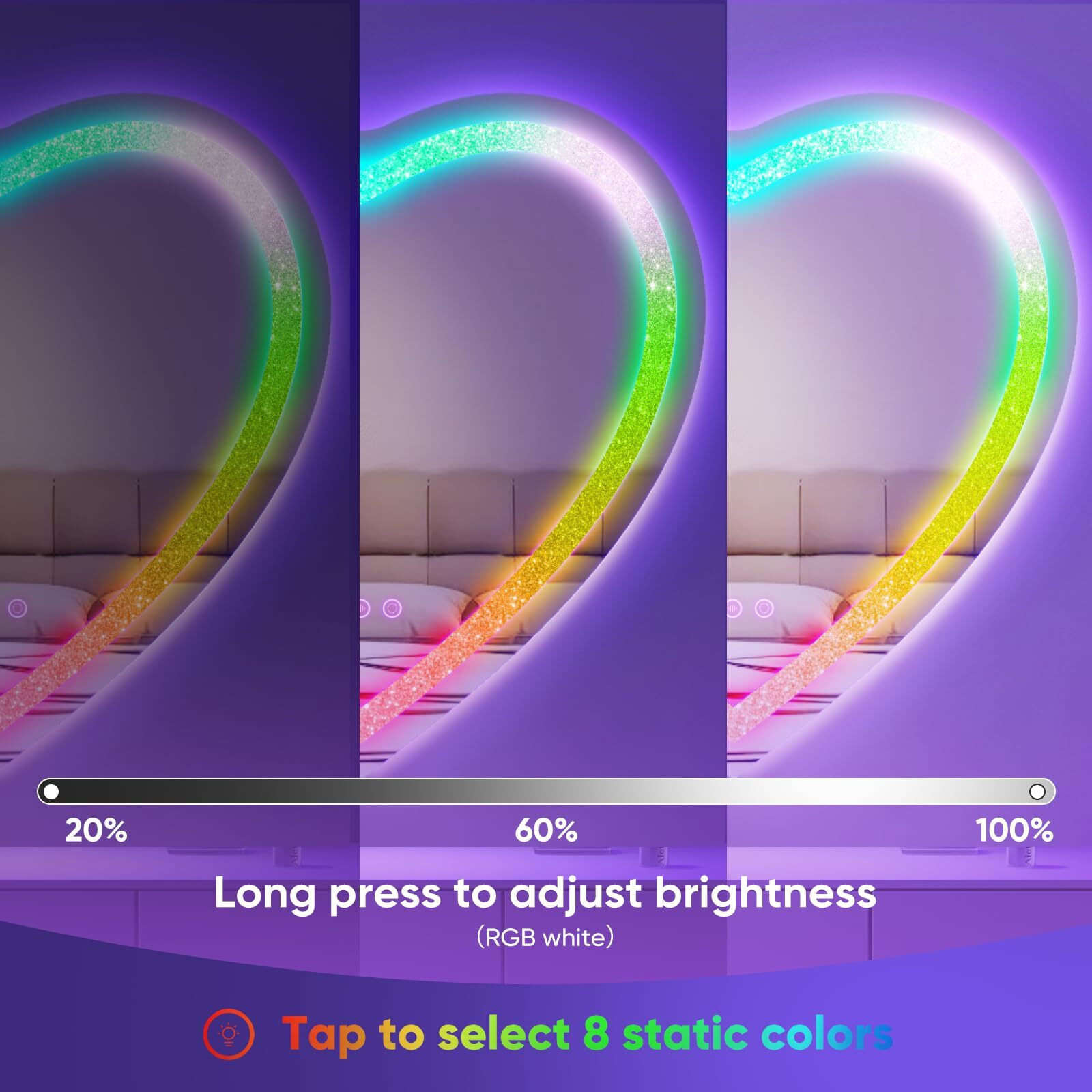 Besmirror 24"&quotX24"" Heart Shaped Mirror Crushed Diamond  Rgbwy Led Heart Vanity Mirror With Lights  3 Lighting Modes And 7 Static Colors  Wall Mounted Led Bathroom Mirror  Dimmable  Memory Function