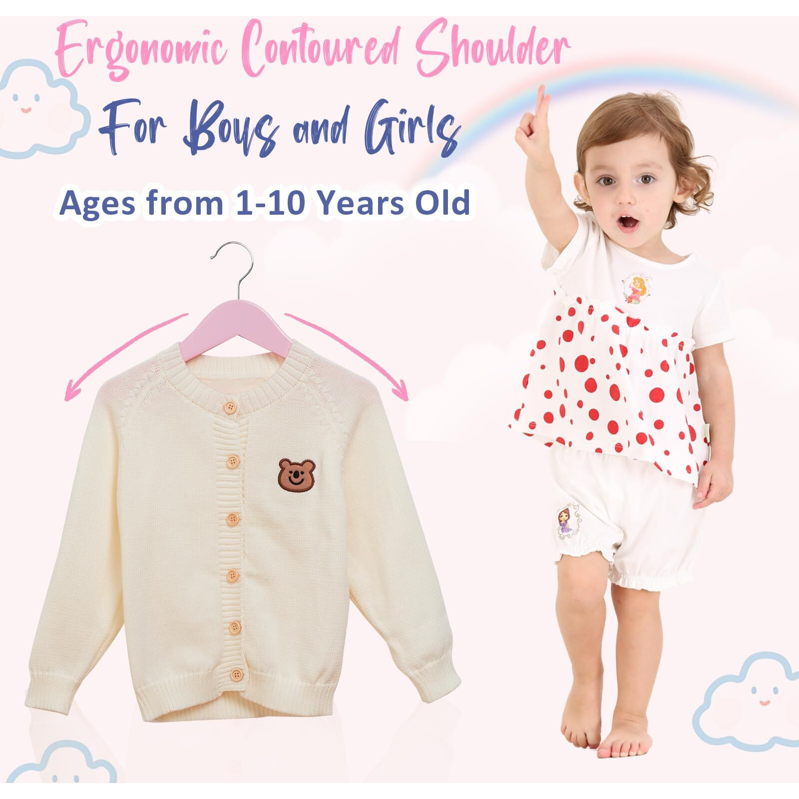 Fairyhaus Kids Wooden Hangers 20Pack Pink  12.8 Inch Baby Wooden Hangers For Closet  Anti-Rust 360 Swivel Hook  Notches & Smooth Finish  Natural Solid Wood Childrens Hangers For Clothes