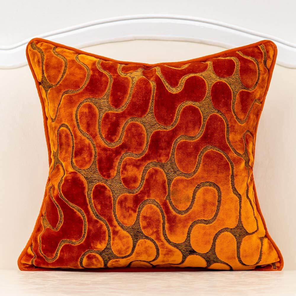 Yangest Orange Square Throw Pillow Cover Wavy Velvet Cushion Cover Modern Zippered Pillowcase For Sofa Couch Bedroom Living Room Chair  18 X 18 Inch