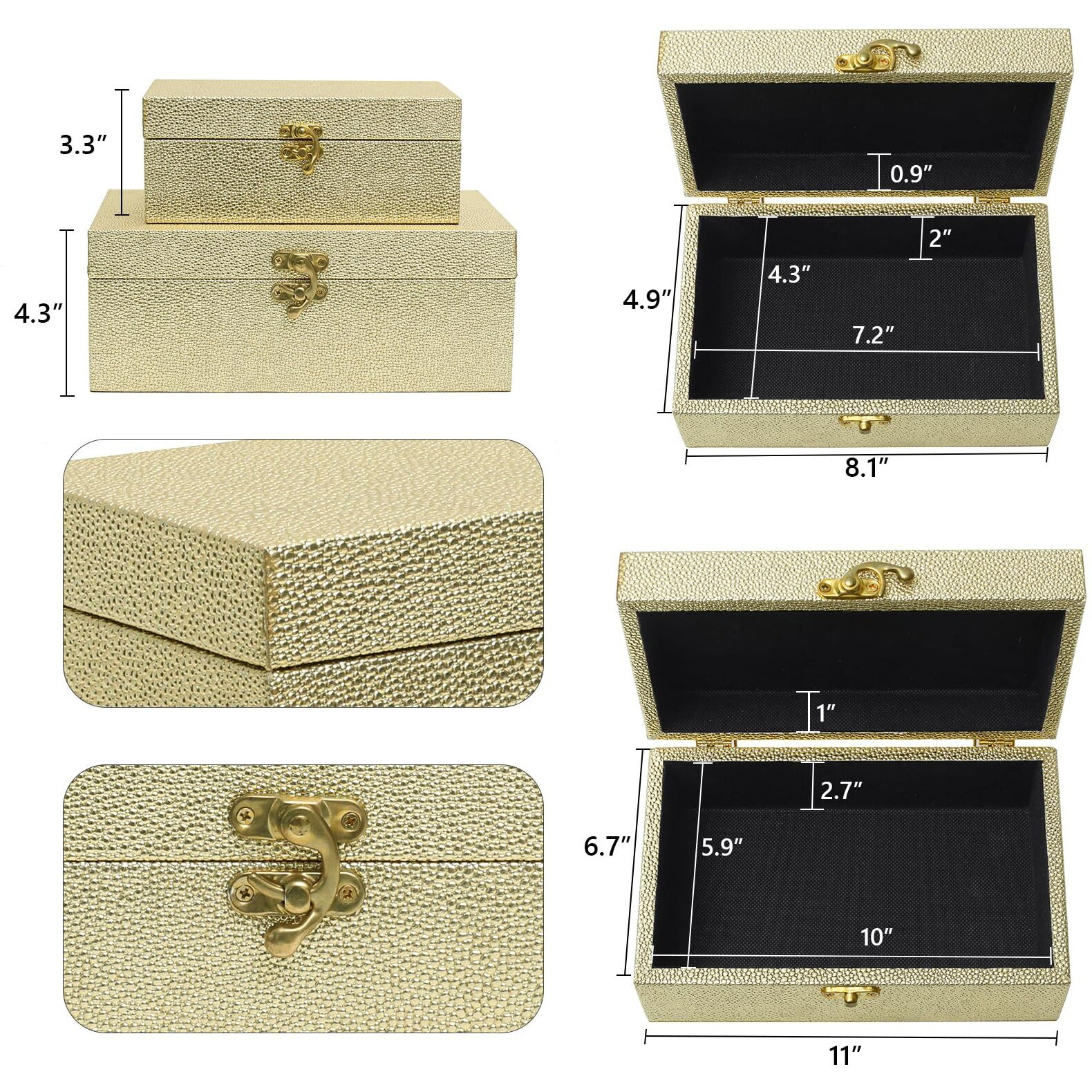 Decor4Season Faux Leather Decorative Storage Boxes Set Of 2  Gold