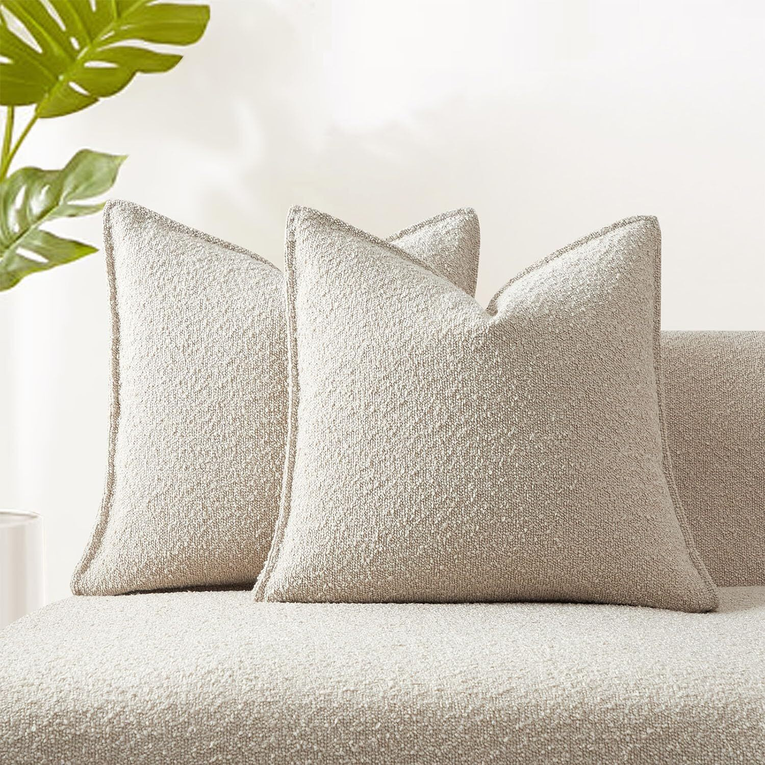 Juspurbet Beige Boucle Broadside Throw Pillow Covers 18X18 Inch Set Of 2 For Couch Bedroom Sofa Living Room Decorative Soft Textured Cushion Cases With Hidden Zipper