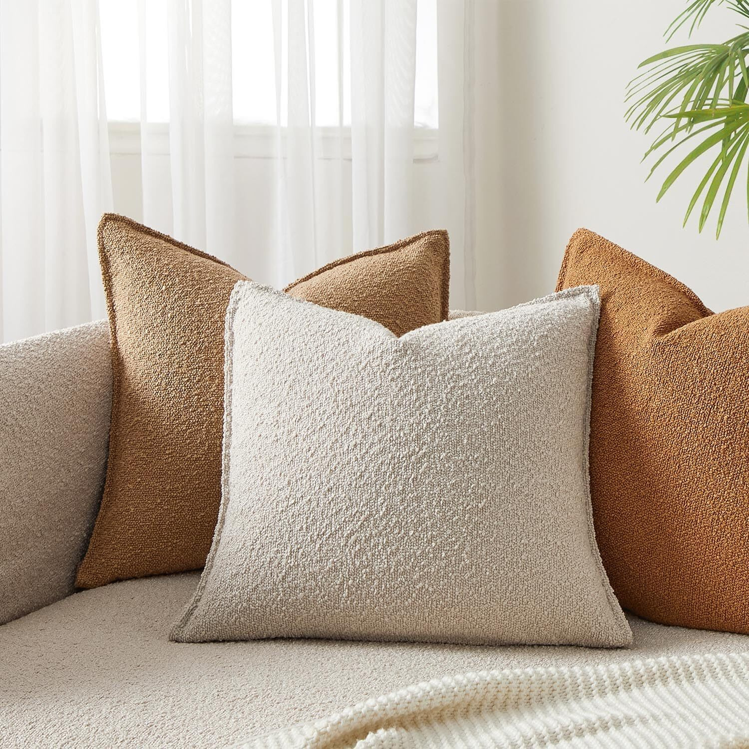 Juspurbet Beige Boucle Broadside Throw Pillow Covers 18X18 Inch Set Of 2 For Couch Bedroom Sofa Living Room Decorative Soft Textured Cushion Cases With Hidden Zipper