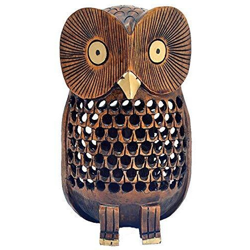 Owl Statue Decor  Big 6 Inch Wooden Figurines For Home Decor Accents  Living Room Bedroom Office Decoration  Hand Carved Statue