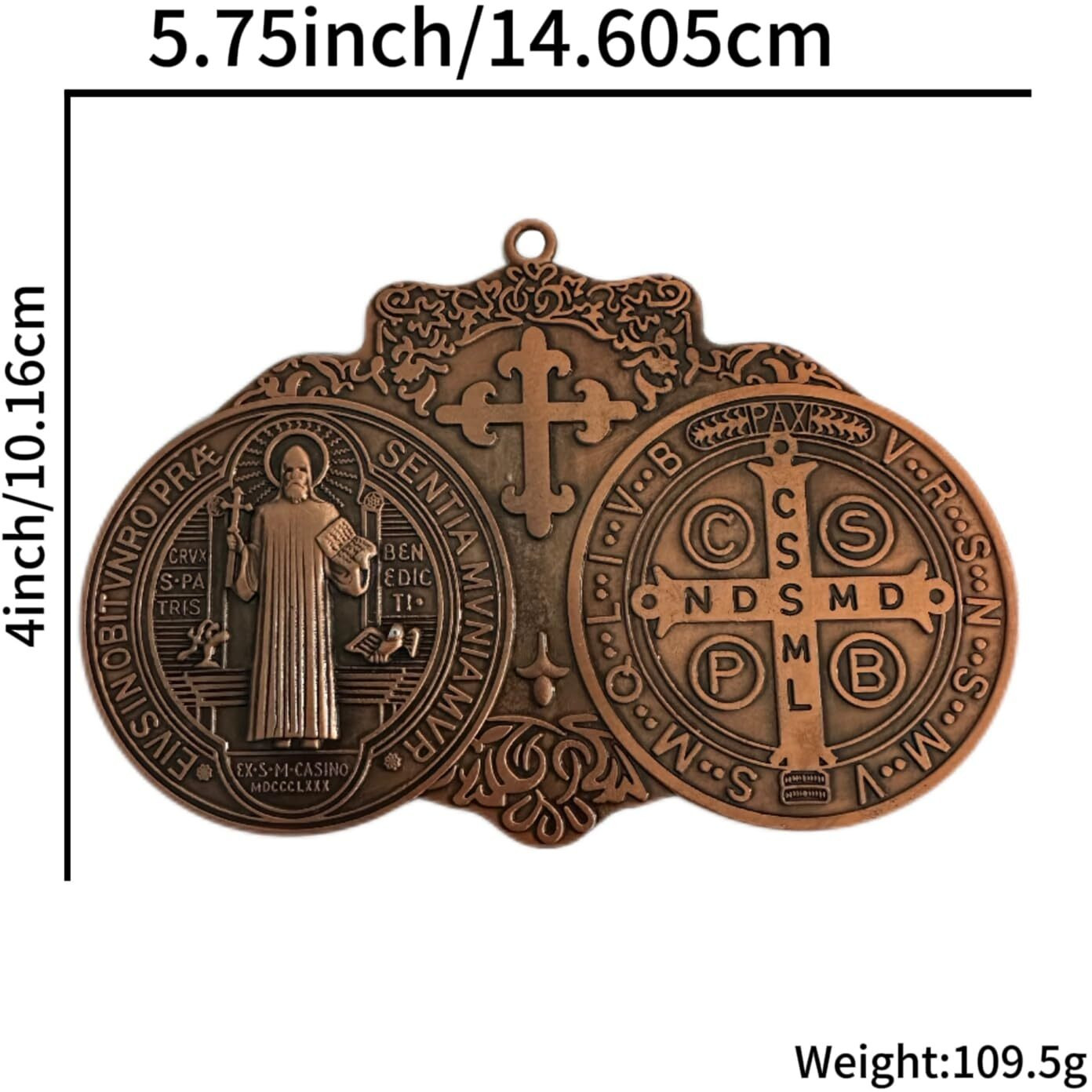 Bonitter Extra Large 5 Inch St Benedict Cross Medal Vintage Finish For Wall Or Desk Display/Medalla De San Benito (New Brss)