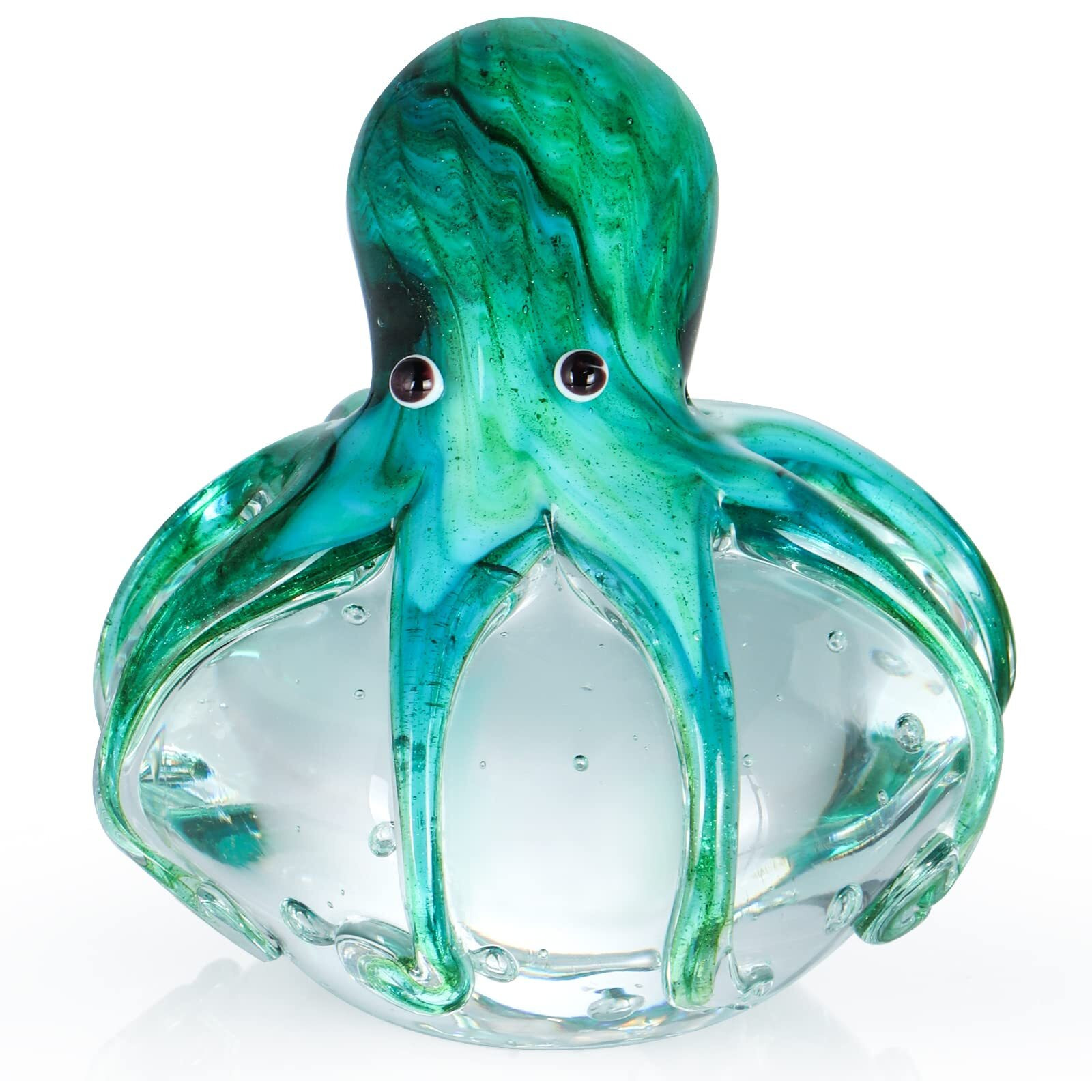 Sanbege Hand Blown Glass Octopus Figurine  Cute Sea Animal Paperweight  Collectible Nautical Statue Decor For Home  Office  Party And Gift (Blue And Green)